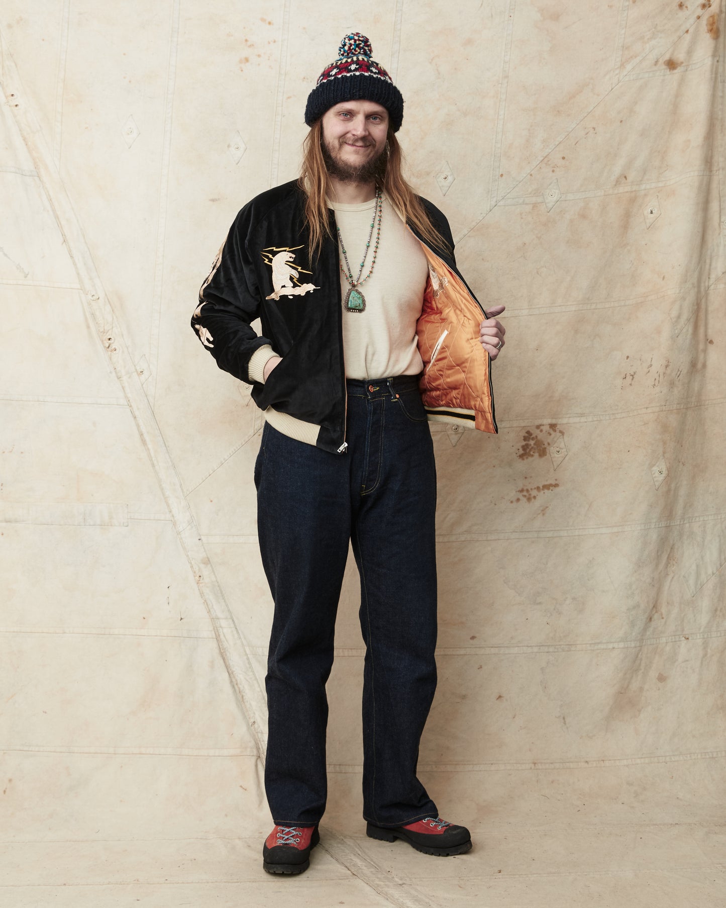 Tailor Toyo TT15792 Souvenir "Sukajan" Late 1950s Style Velveteen Jacket Polar Bear x Alaska Map