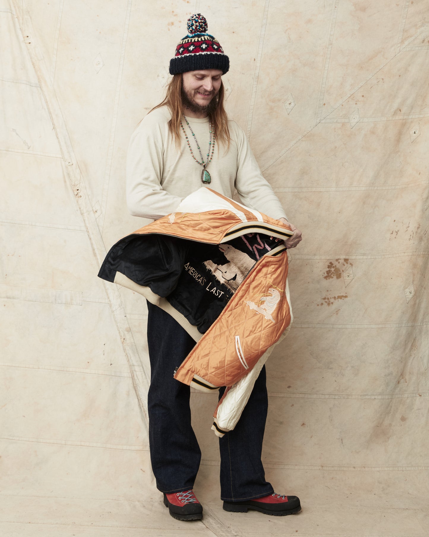 Tailor Toyo TT15792 Souvenir "Sukajan" Late 1950s Style Velveteen Jacket Polar Bear x Alaska Map