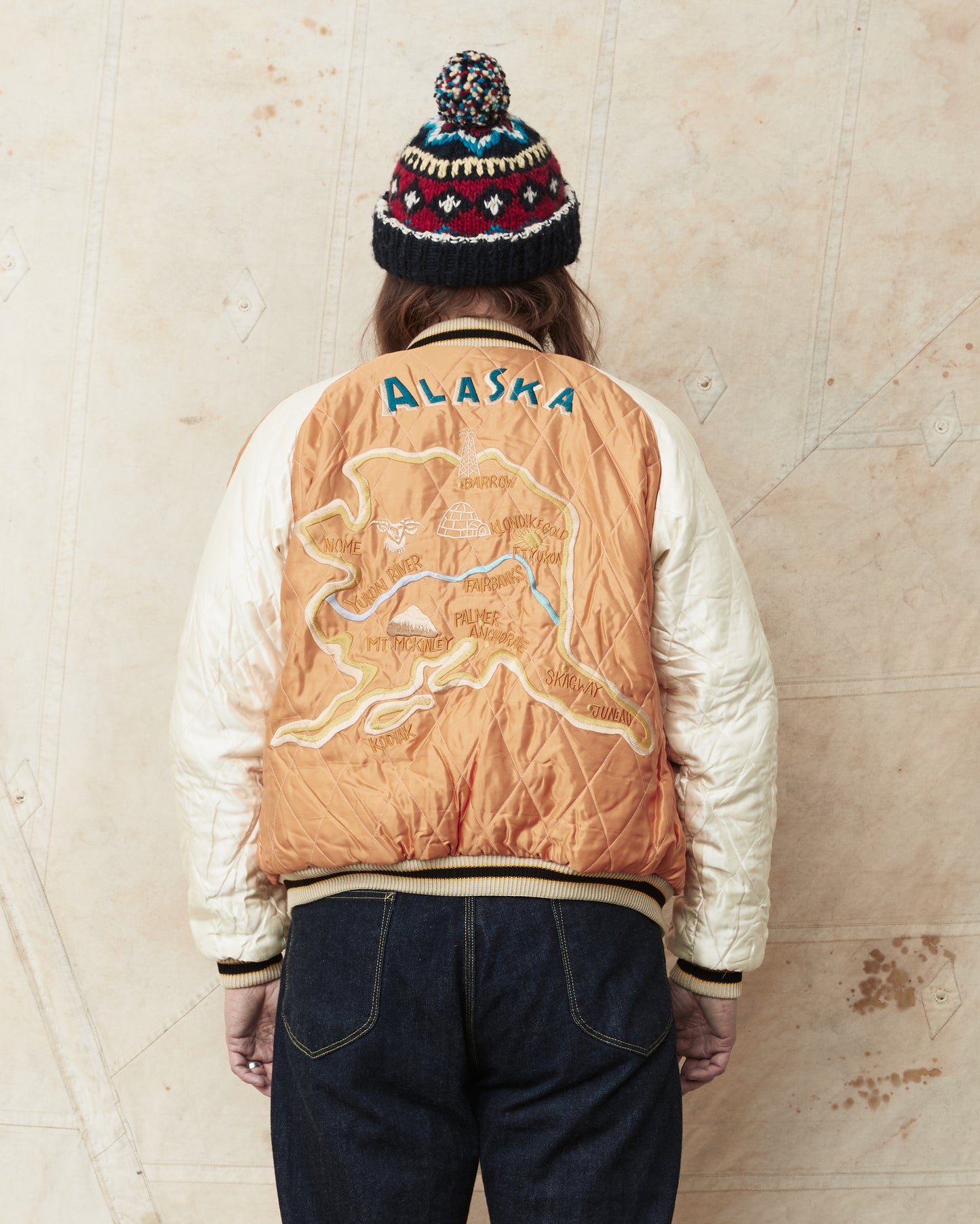 Tailor Toyo TT15792 Souvenir "Sukajan" Late 1950s Style Velveteen Jacket Polar Bear x Alaska Map