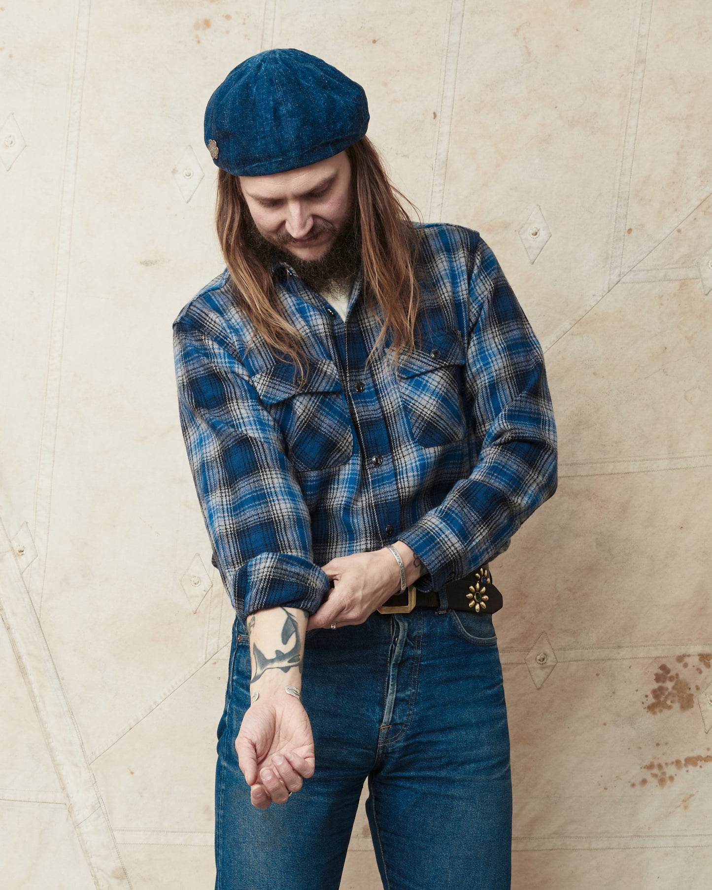 Sugar Cane & Co. SC29584 Fiction Romance Herringbone Twill Check Work Flanell Shirt Navy