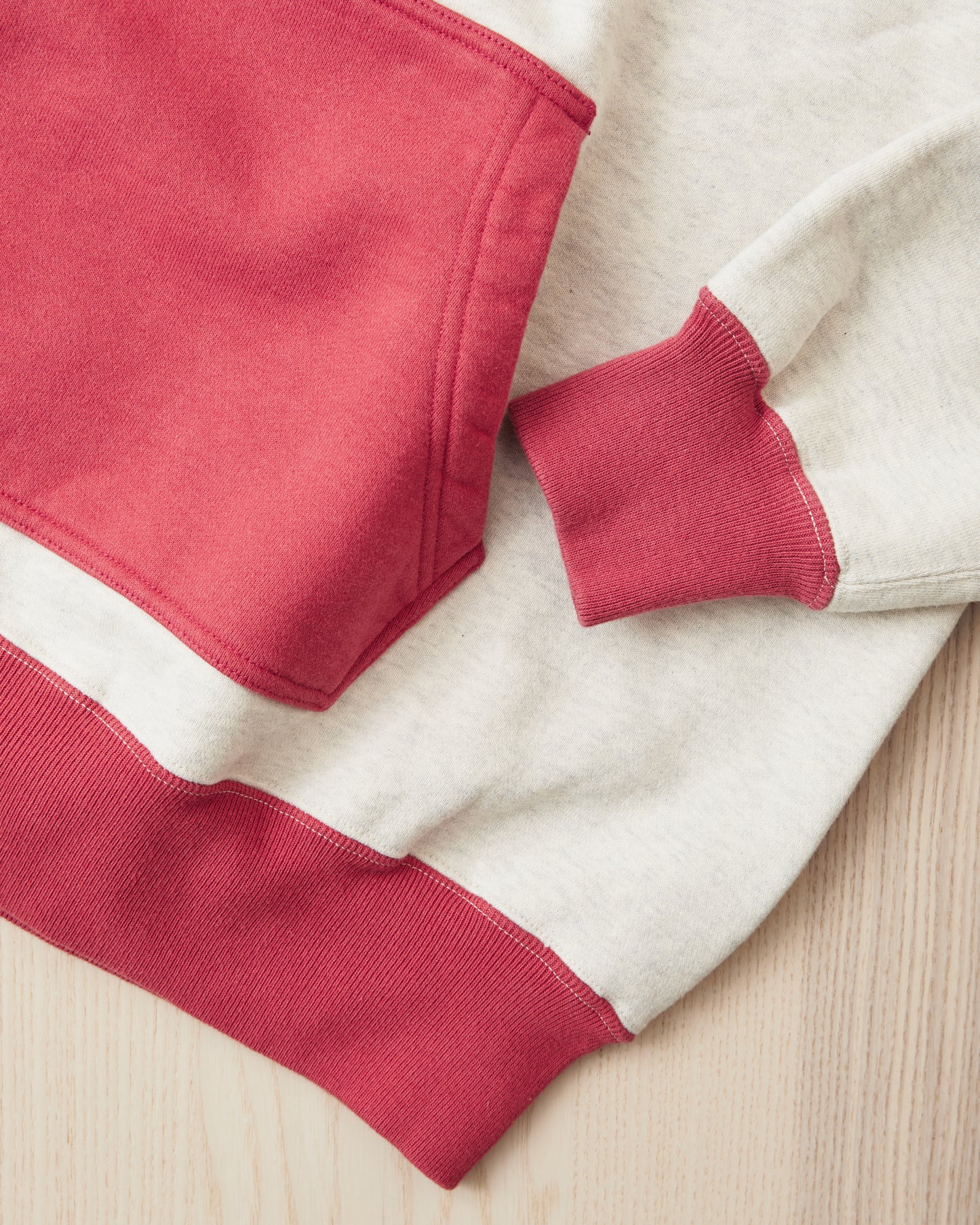 Whitesville WV69642 Two Tone Attached Hood Sweatshirt Oatmeal / Red