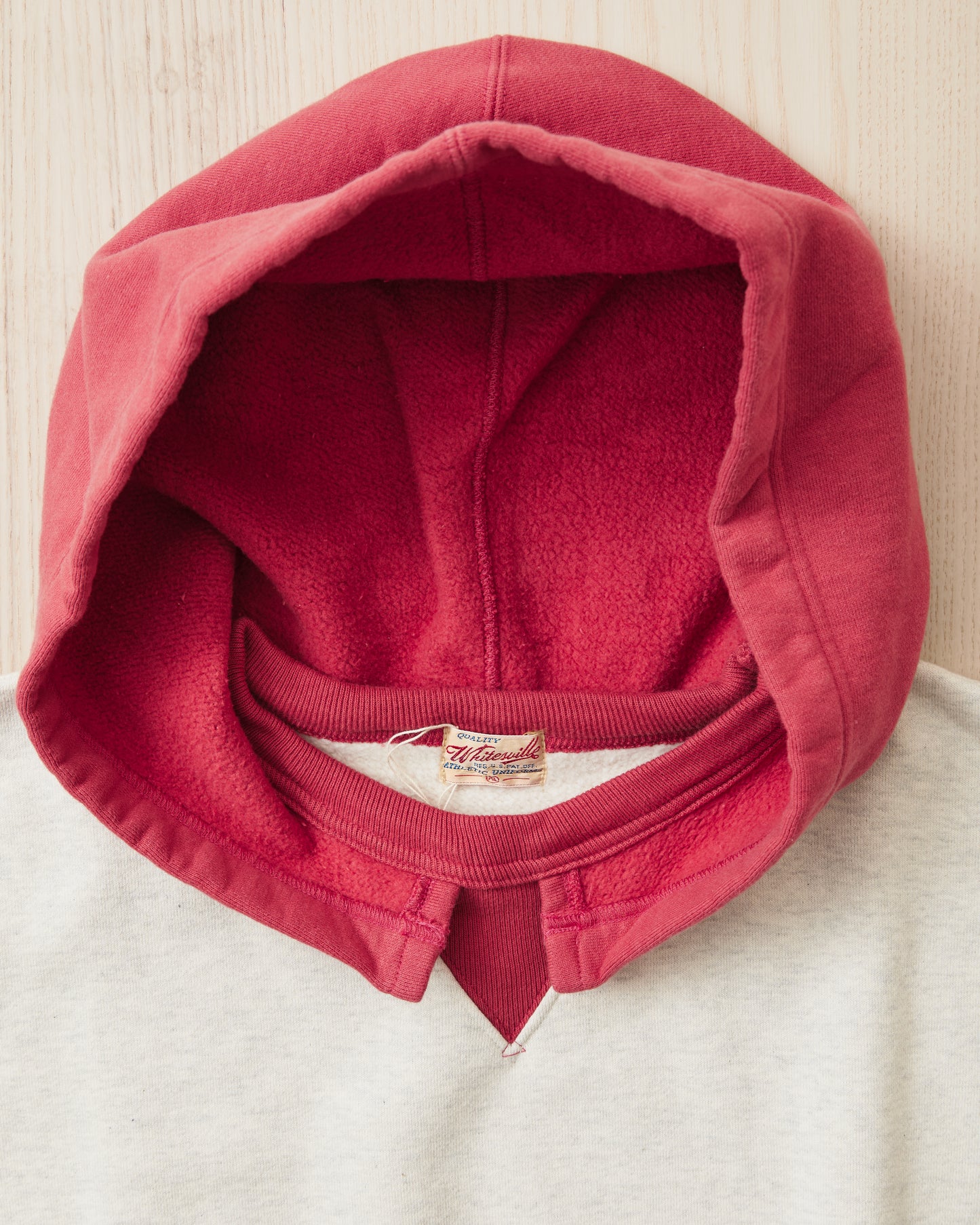 Whitesville WV69642 Two Tone Attached Hood Sweatshirt Oatmeal / Red
