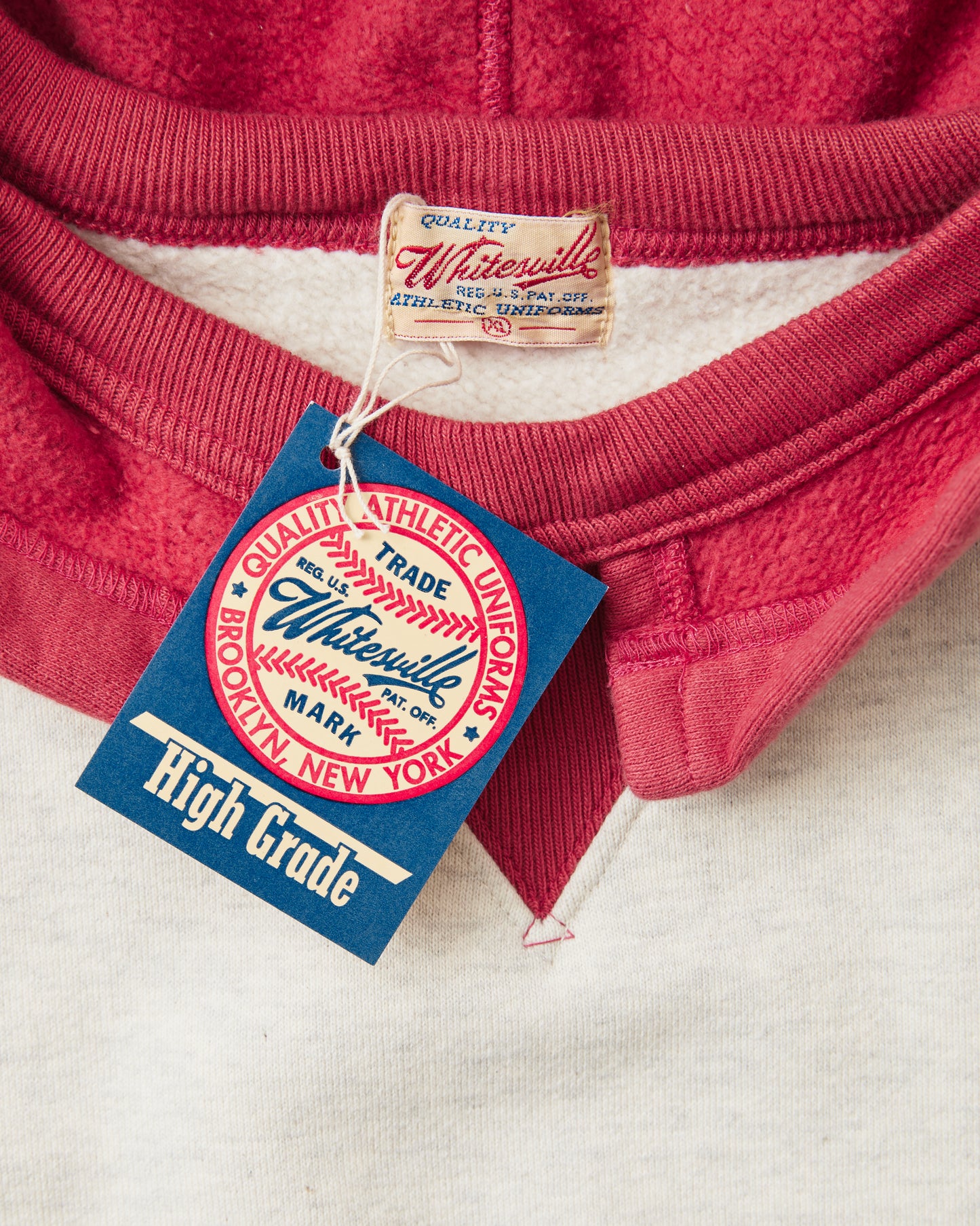 Whitesville WV69642 Two Tone Attached Hood Sweatshirt Oatmeal / Red