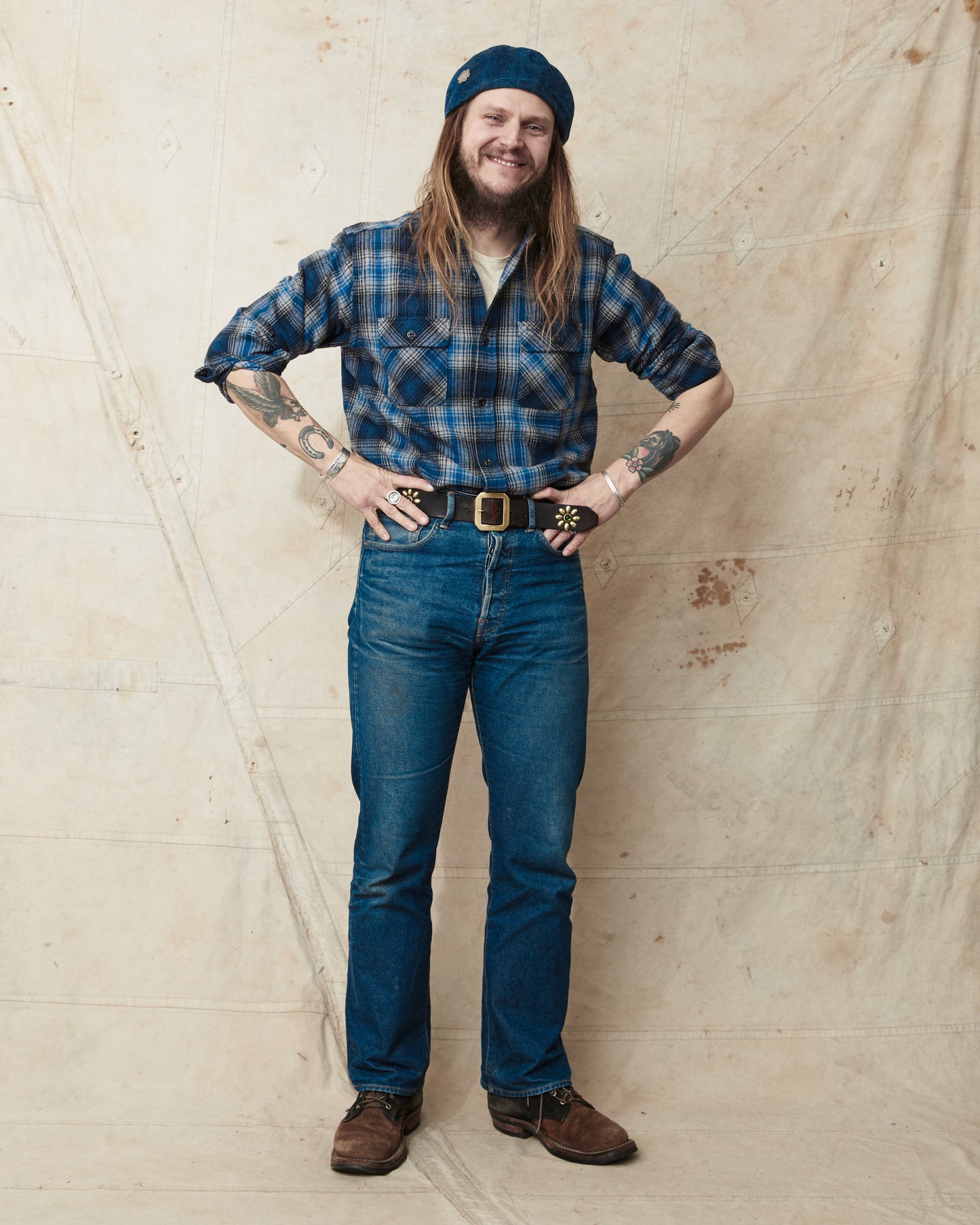 Sugar Cane & Co. SC29584 Fiction Romance Herringbone Twill Check Work Flanell Shirt Navy