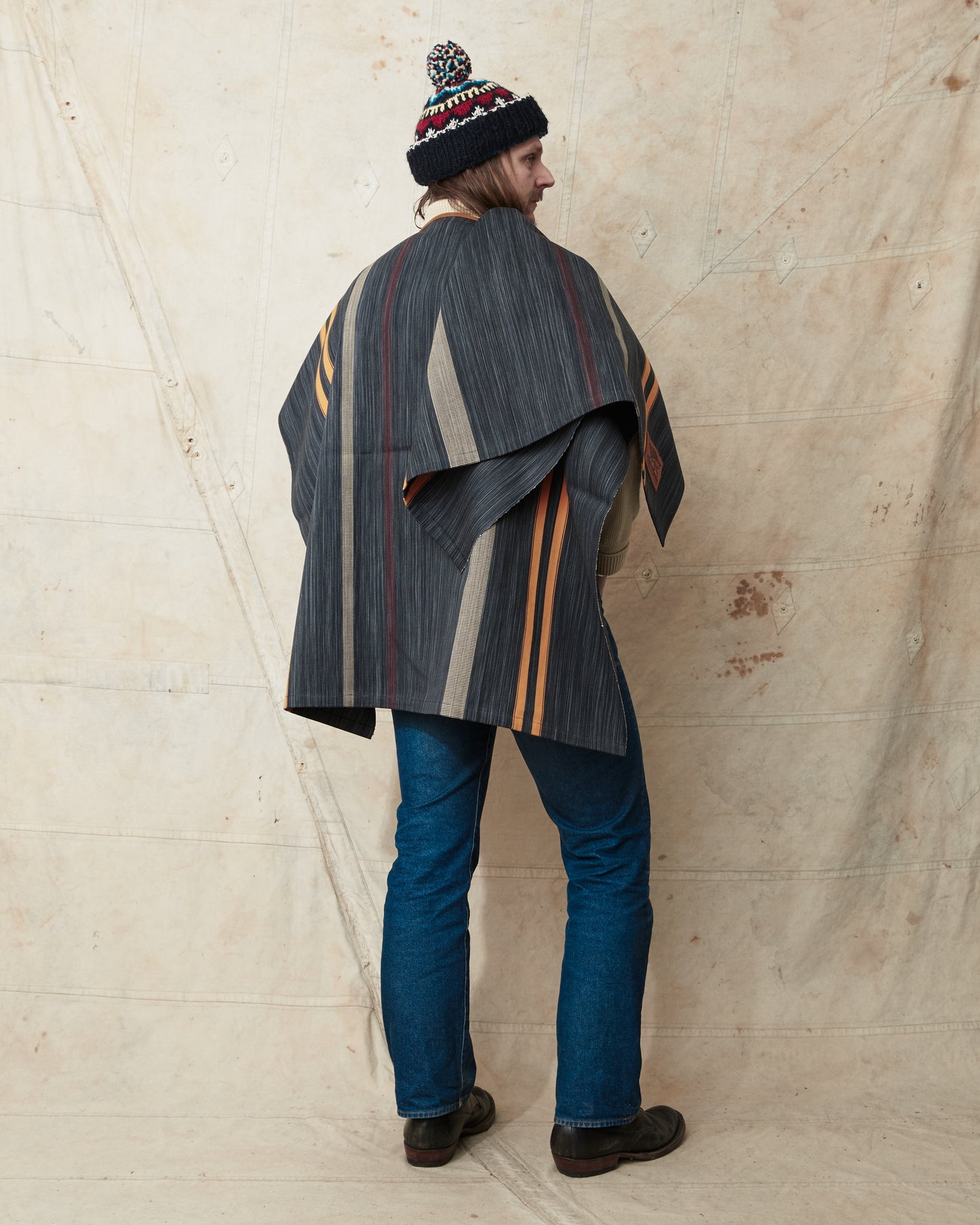 Indigofera Poncho Japanese Cotton/Wool Grey/Orange/Wine
