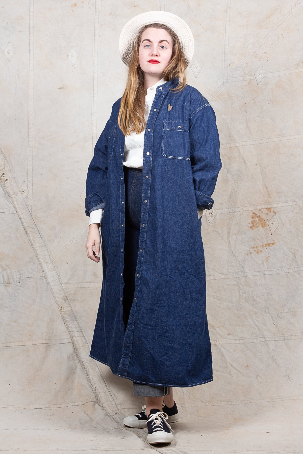 OrSlow Stand Collar Denim Shirt Dress
