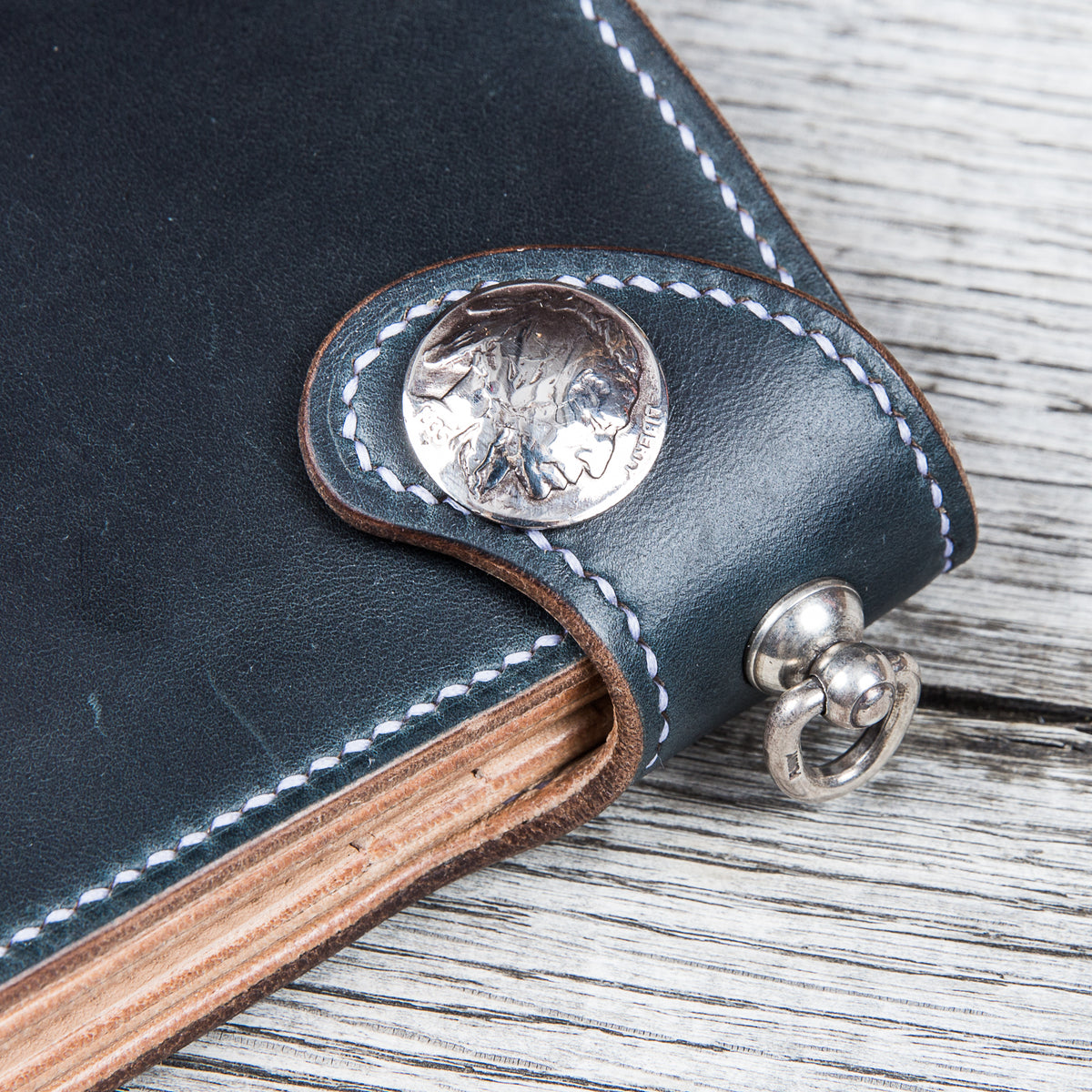 Lone Wolf Leathers Handmade Medium Wallet Horween Chromexcel Navy Blue