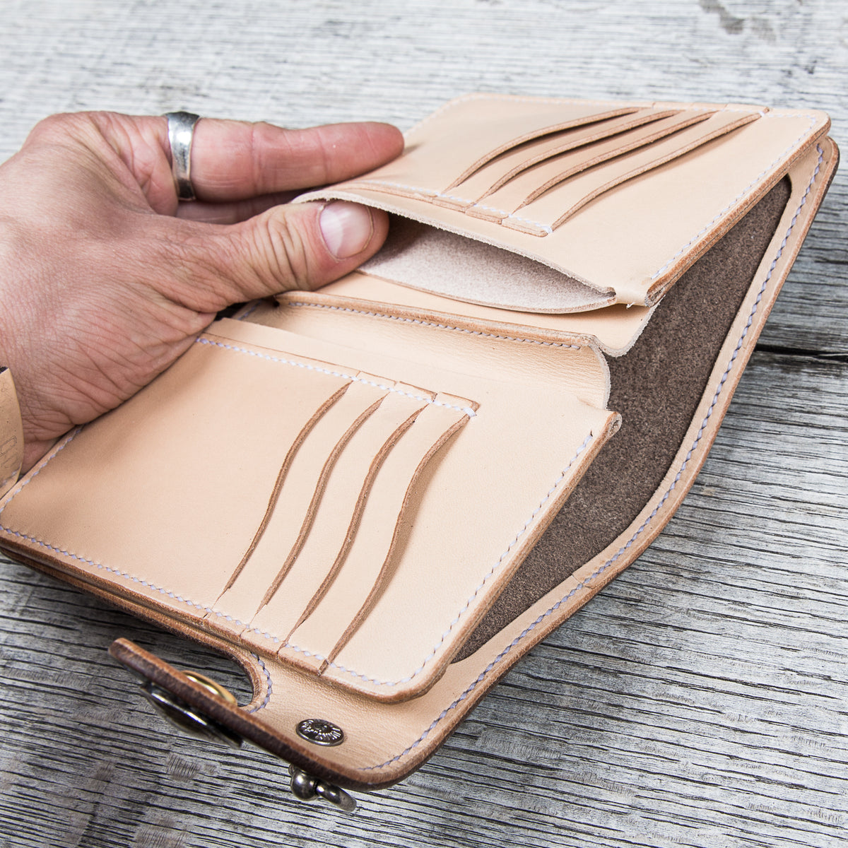 Lone Wolf Leathers Handmade Medium Wallet Horween Chromexcel Navy Blue