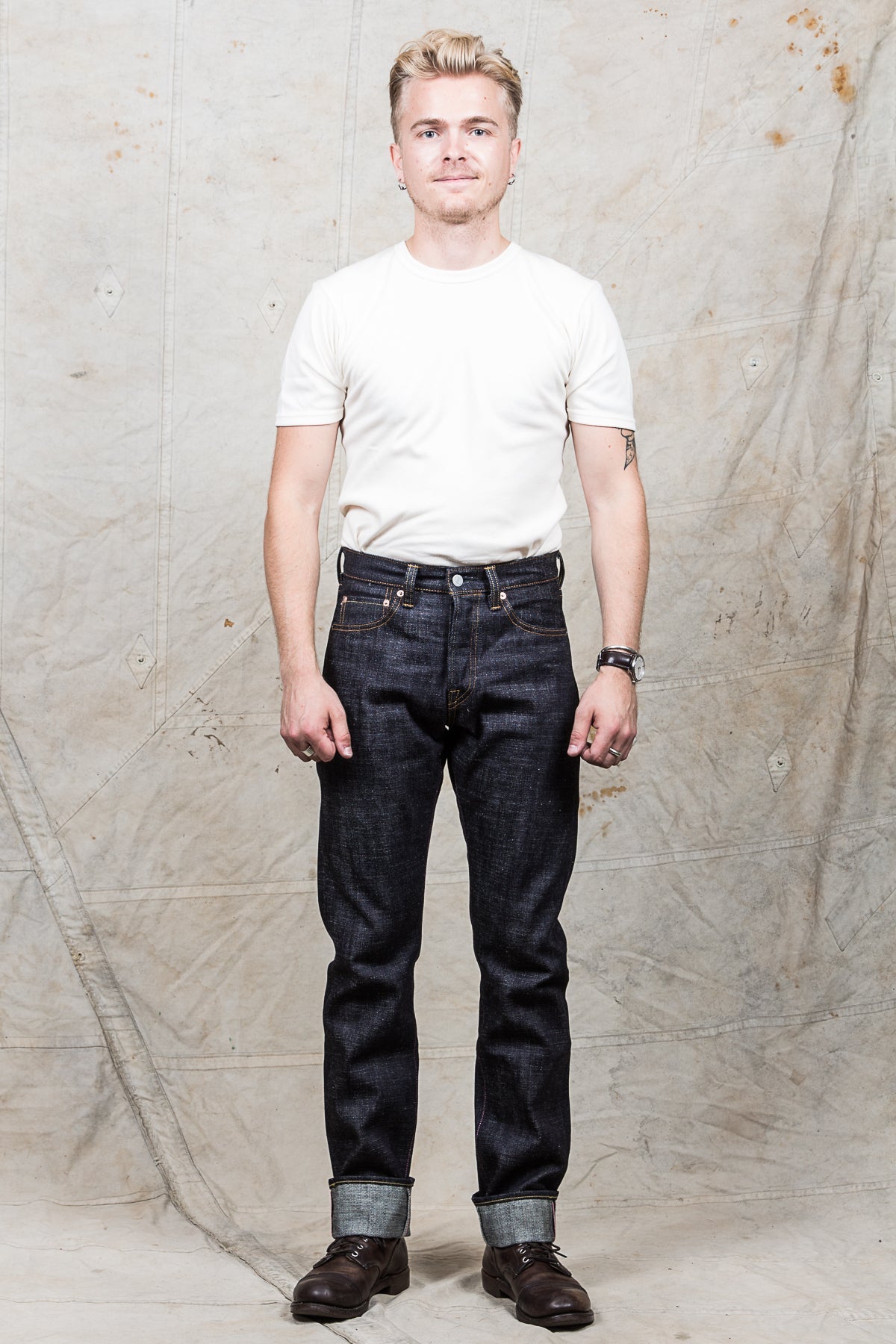MOMOTARO JEANS Lot 0605-82 Natural Tapered 16oz Texture Denim