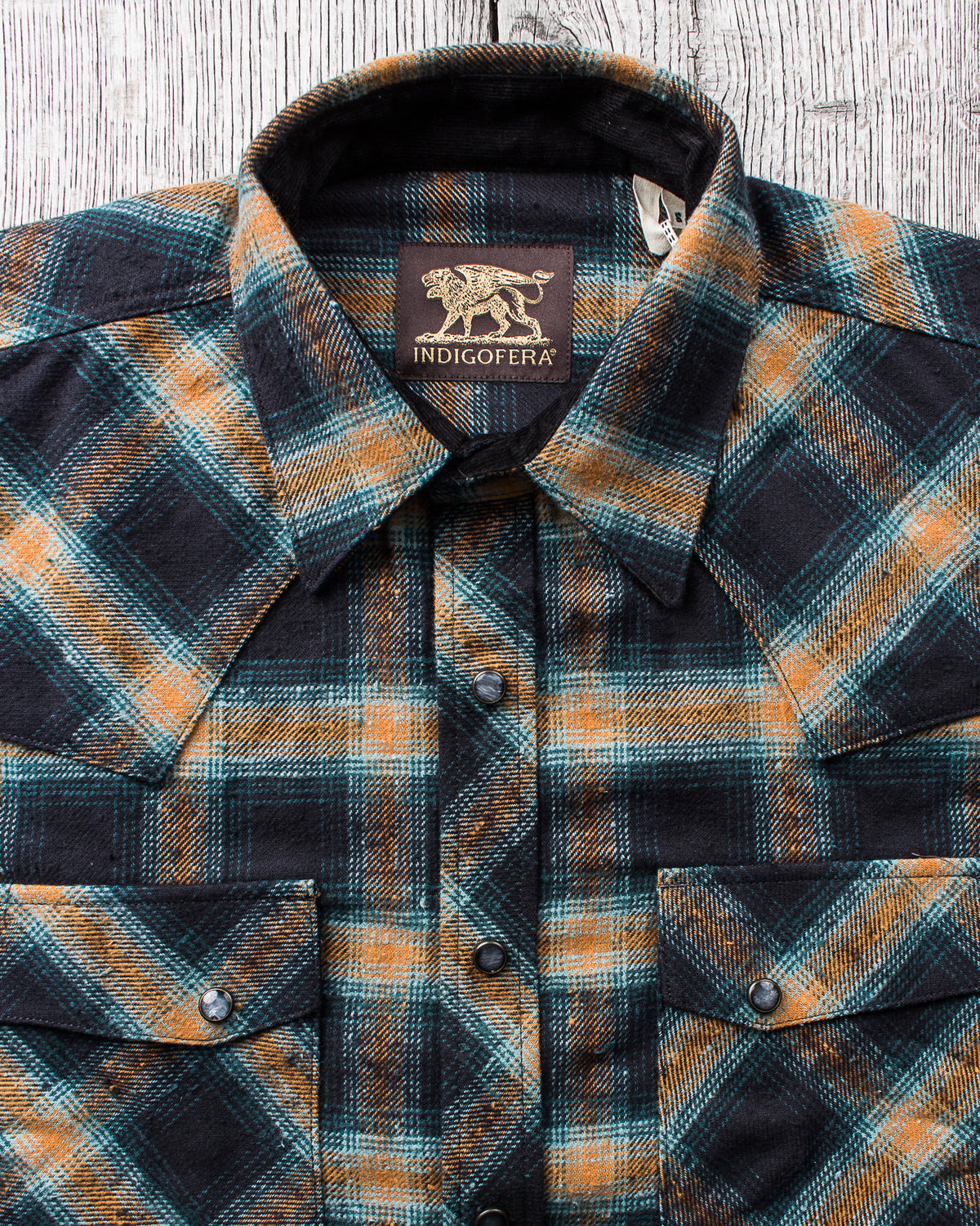Indigofera Dawson Shirt Japanese Selvage Flannel Black / Petrol / Rust