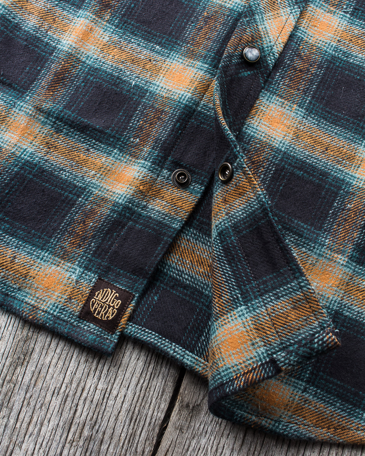 Indigofera Dawson Shirt Japanese Selvage Flannel Black / Petrol / Rust