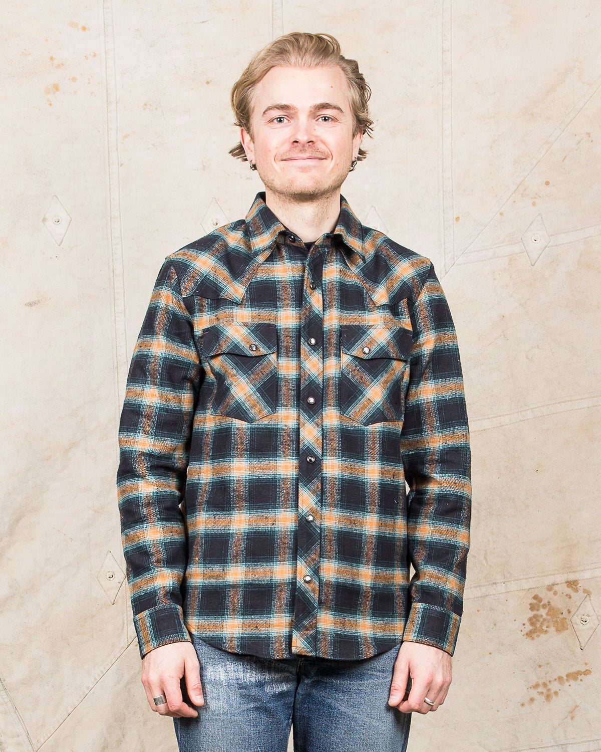 Indigofera Dawson Shirt Japanese Selvage Flannel Black / Petrol / Rust