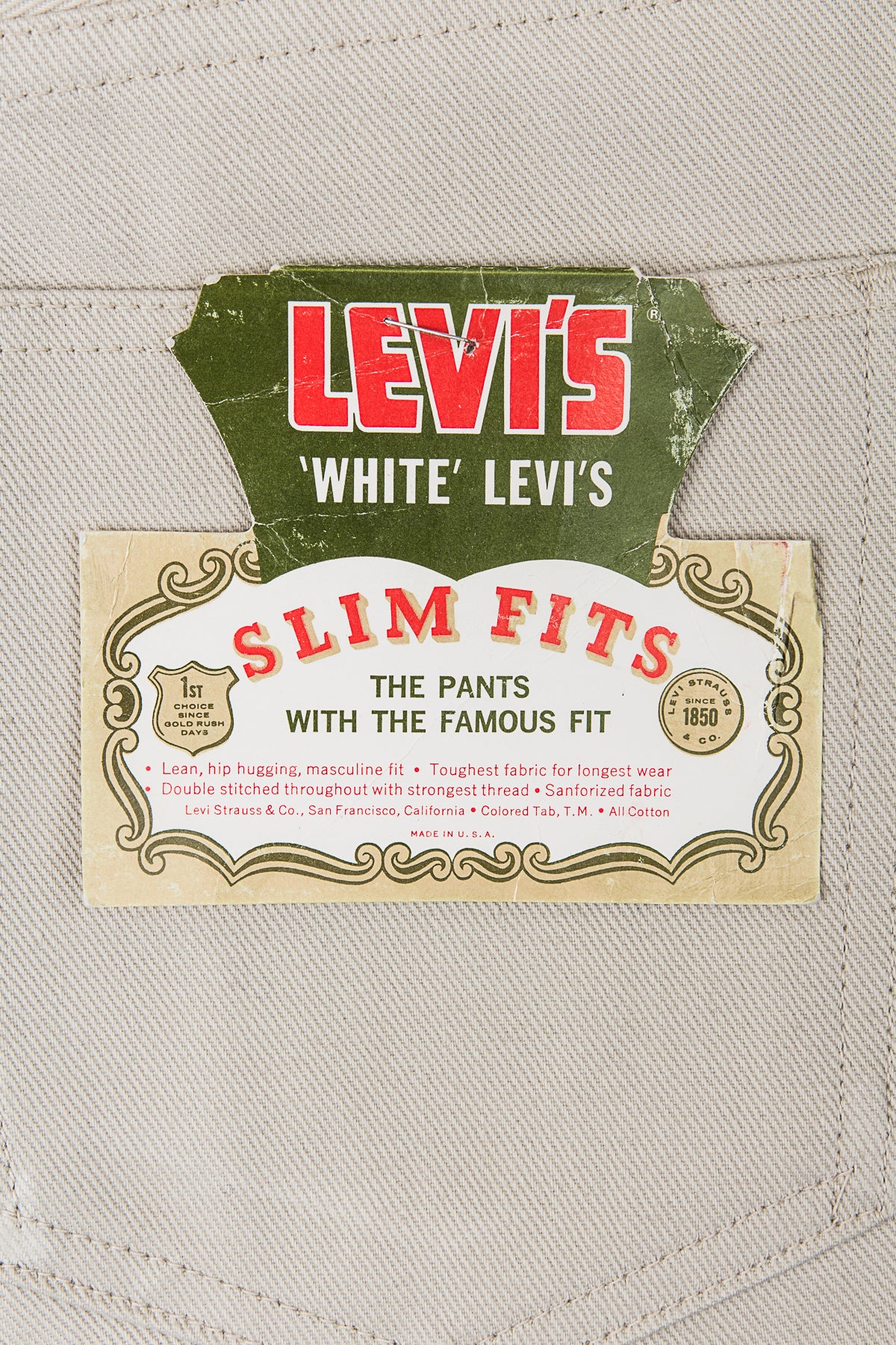 Vintage Dead Stock Levi's Big E White Slim Fit Pants