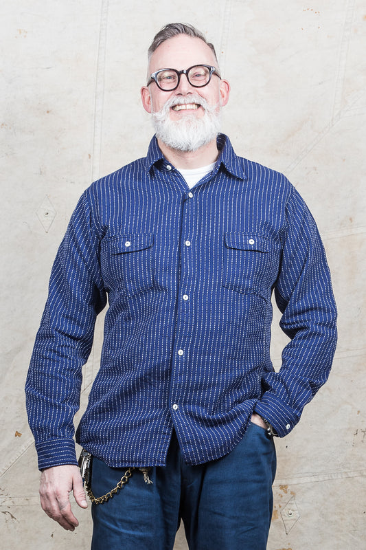 Momotaro Stitch Stripe Lagran Sleeve Work Shirt