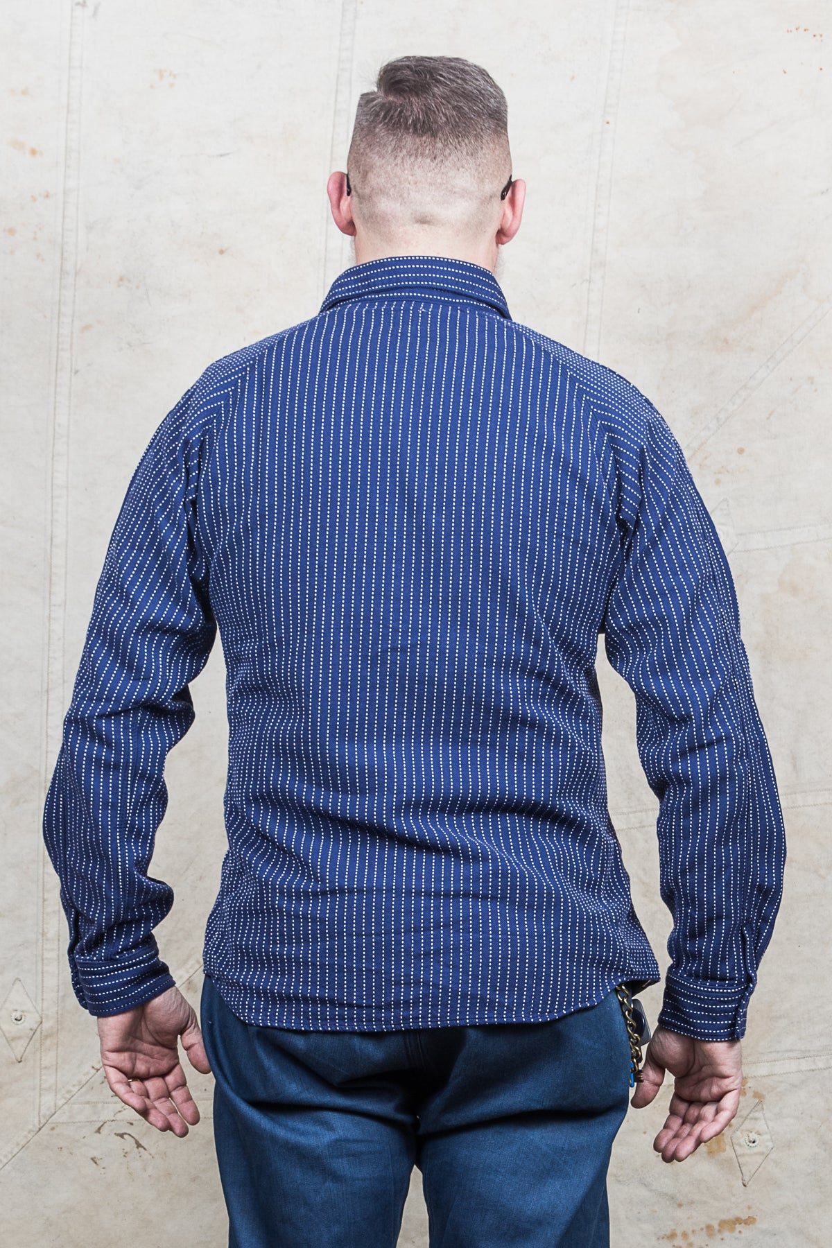 Momotaro Stitch Stripe Lagran Sleeve Work Shirt