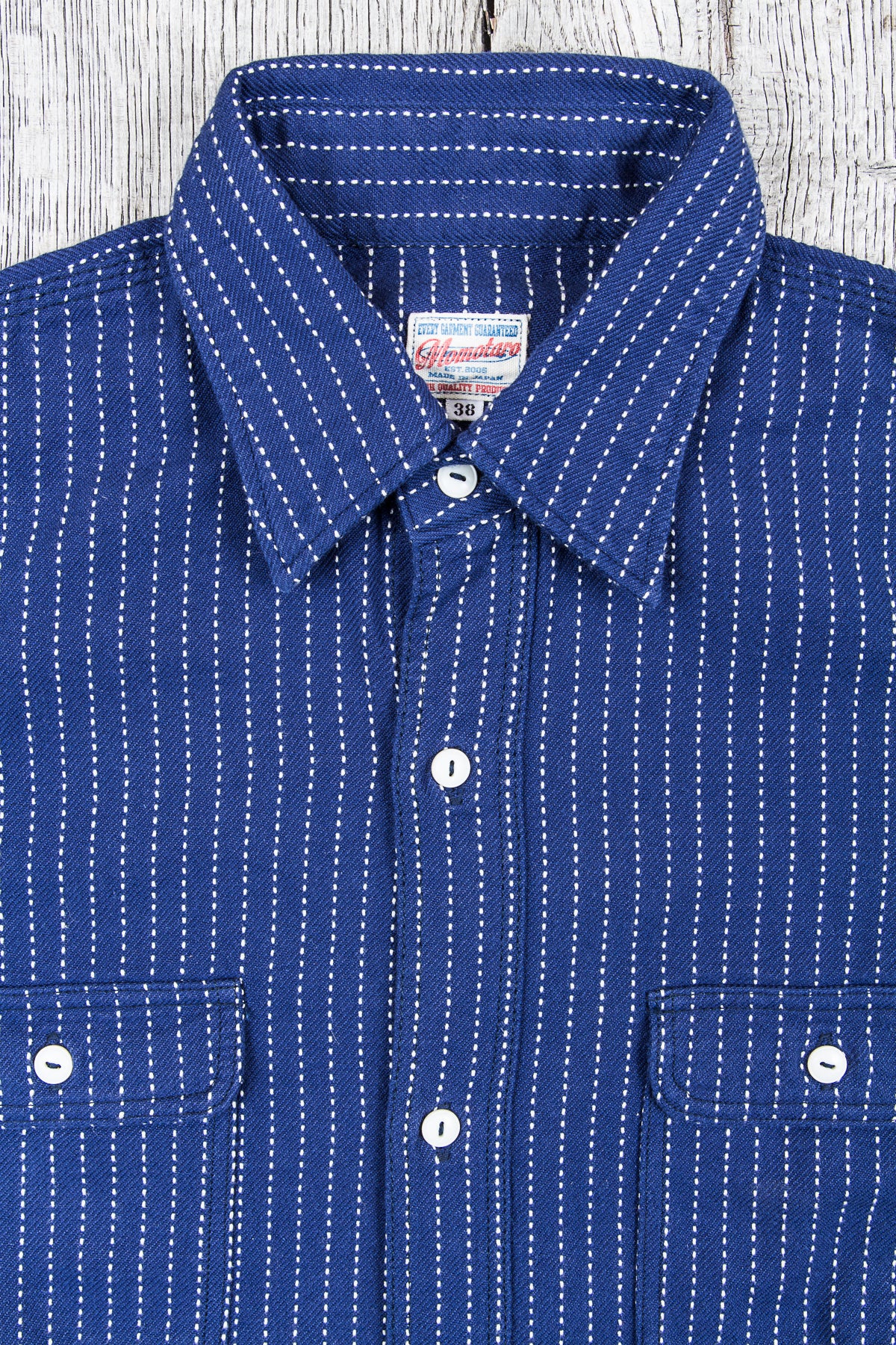 Momotaro Stitch Stripe Lagran Sleeve Work Shirt