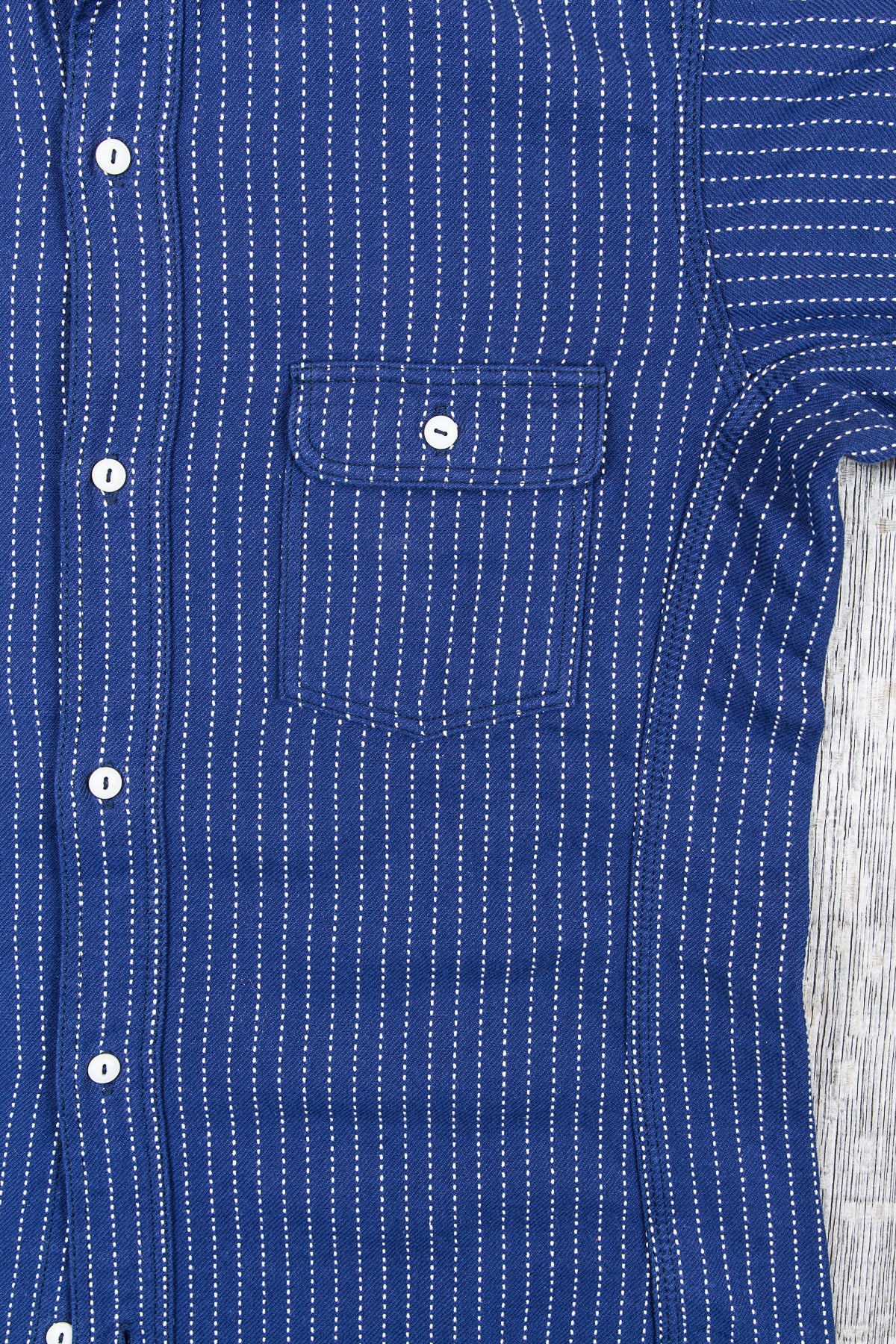 Momotaro Stitch Stripe Lagran Sleeve Work Shirt