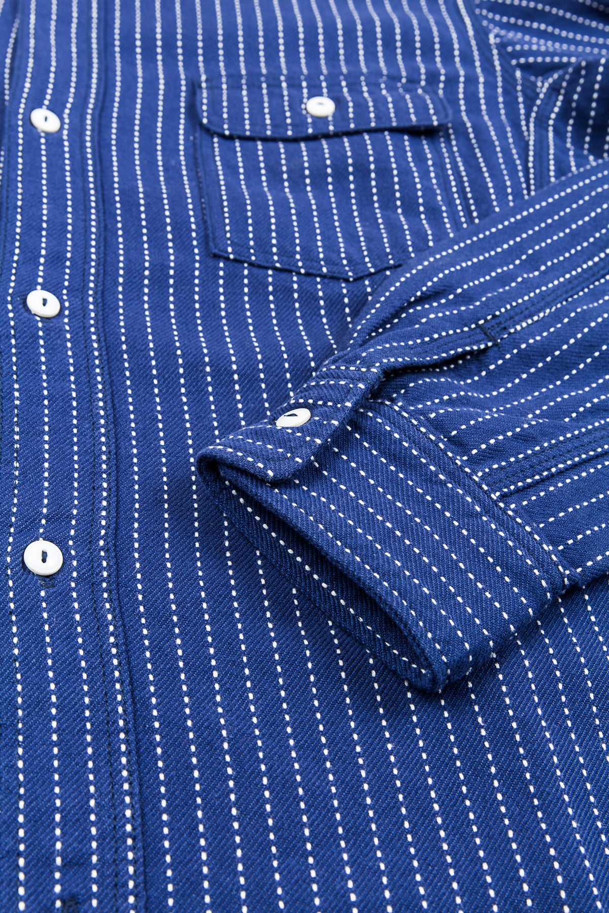 Momotaro Stitch Stripe Lagran Sleeve Work Shirt