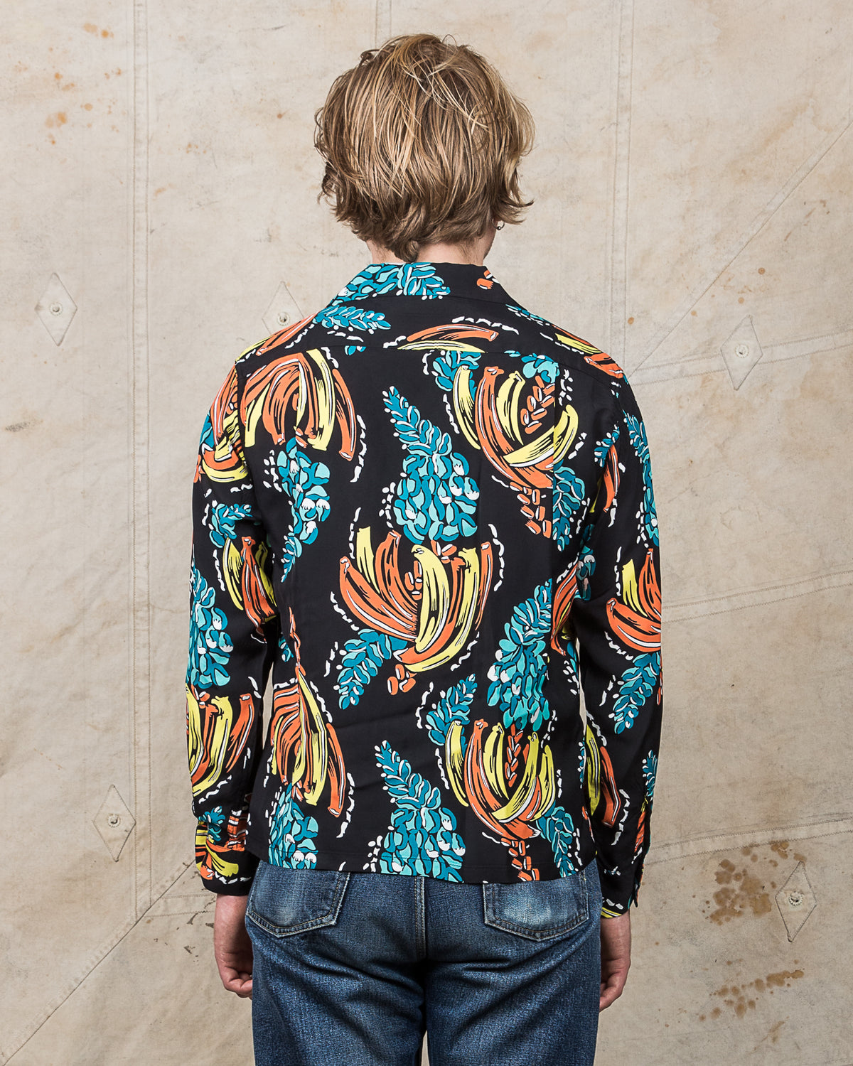Sun Surf Rayon Long Sleeved Hawaiian Shirt Banana Harvest Black