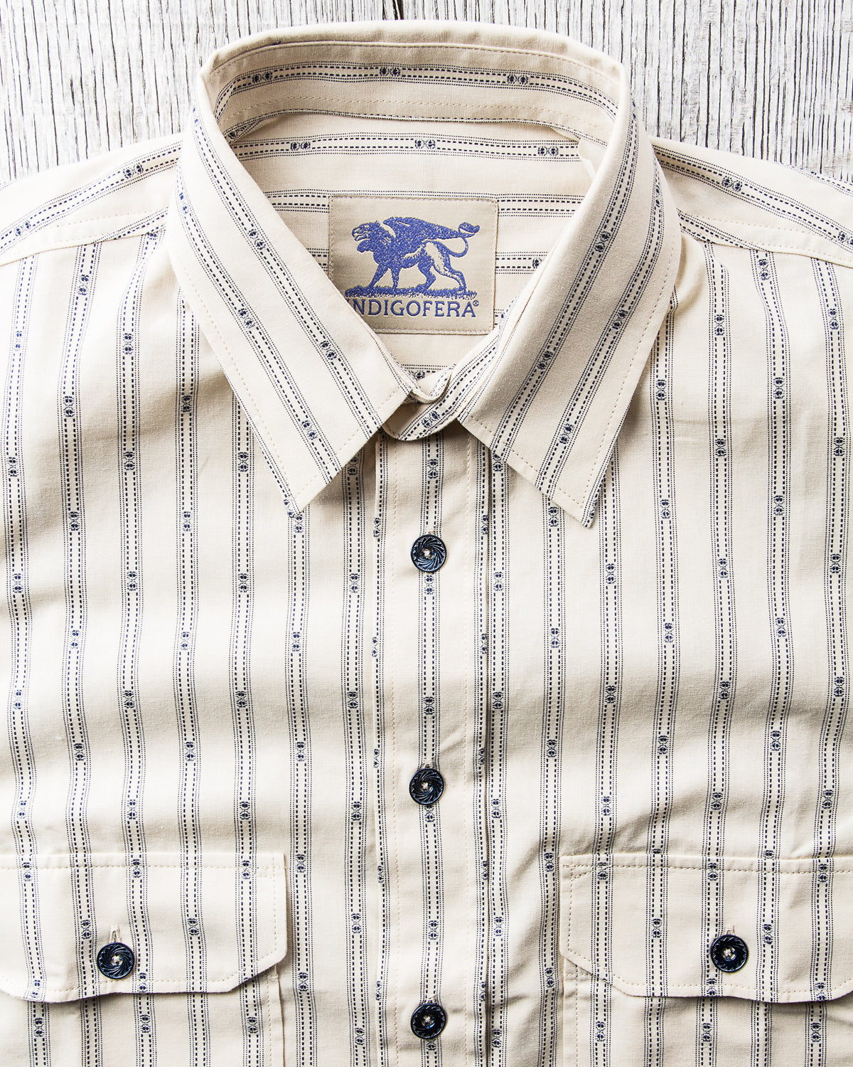 Indigofera Delray Shirt Cotton Stripe Ecru / Indigo