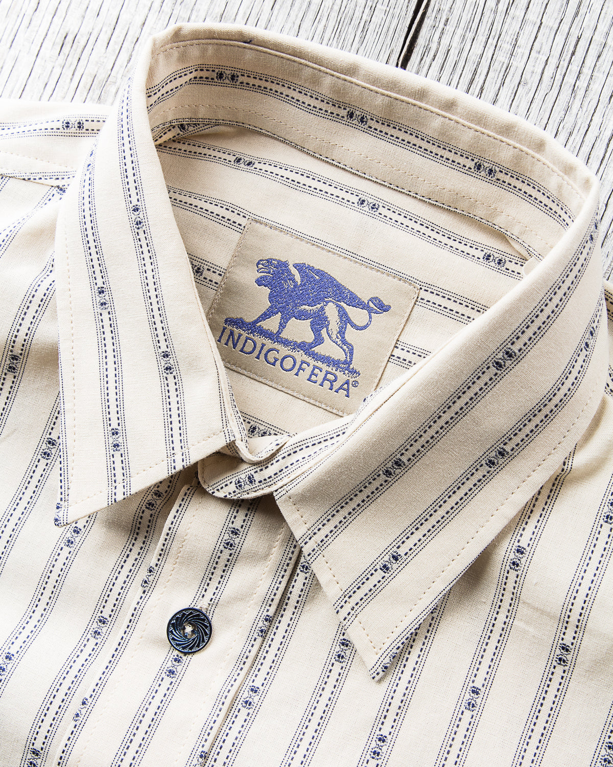 Indigofera Delray Shirt Cotton Stripe Ecru / Indigo