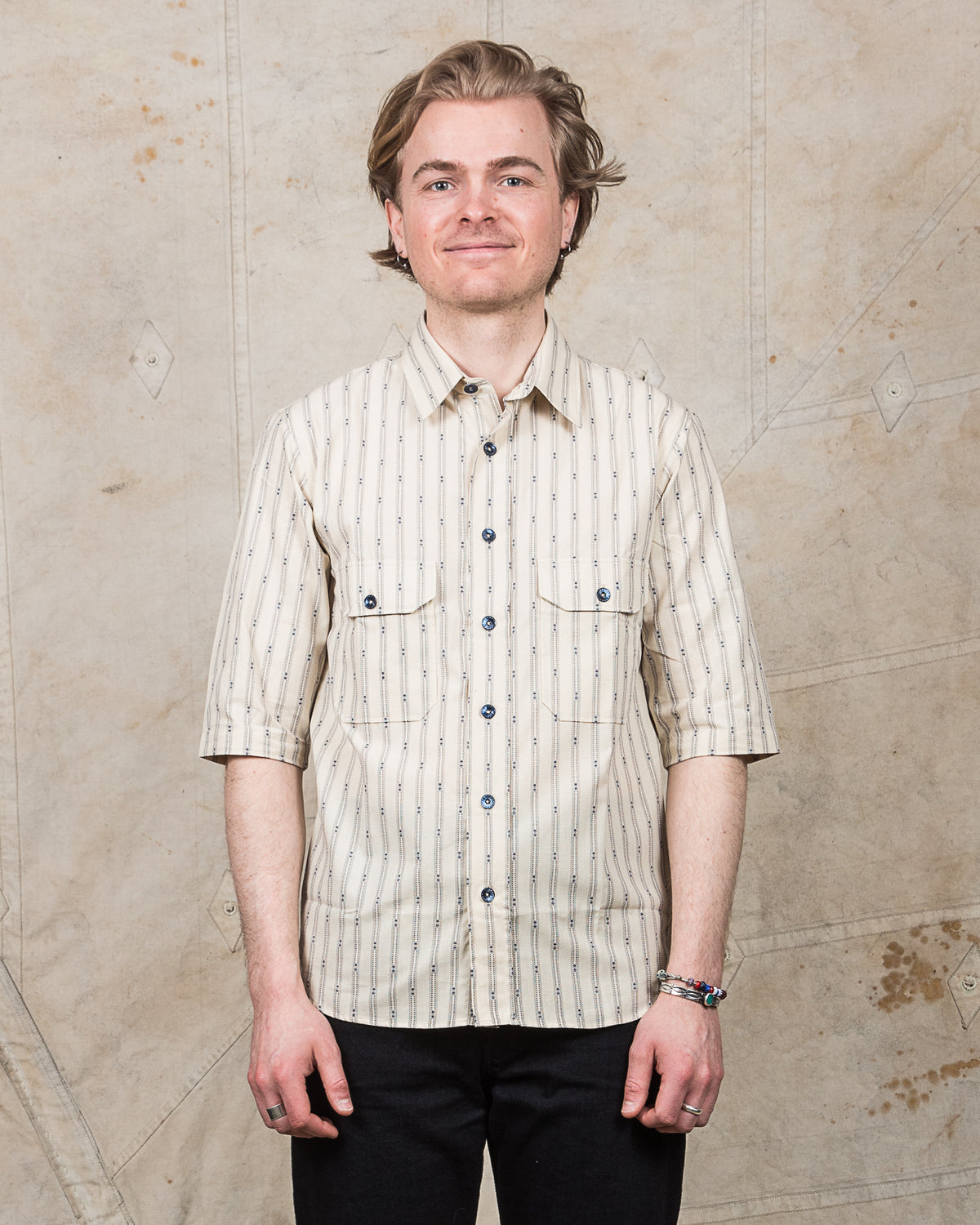Indigofera Delray Shirt Cotton Stripe Ecru / Indigo