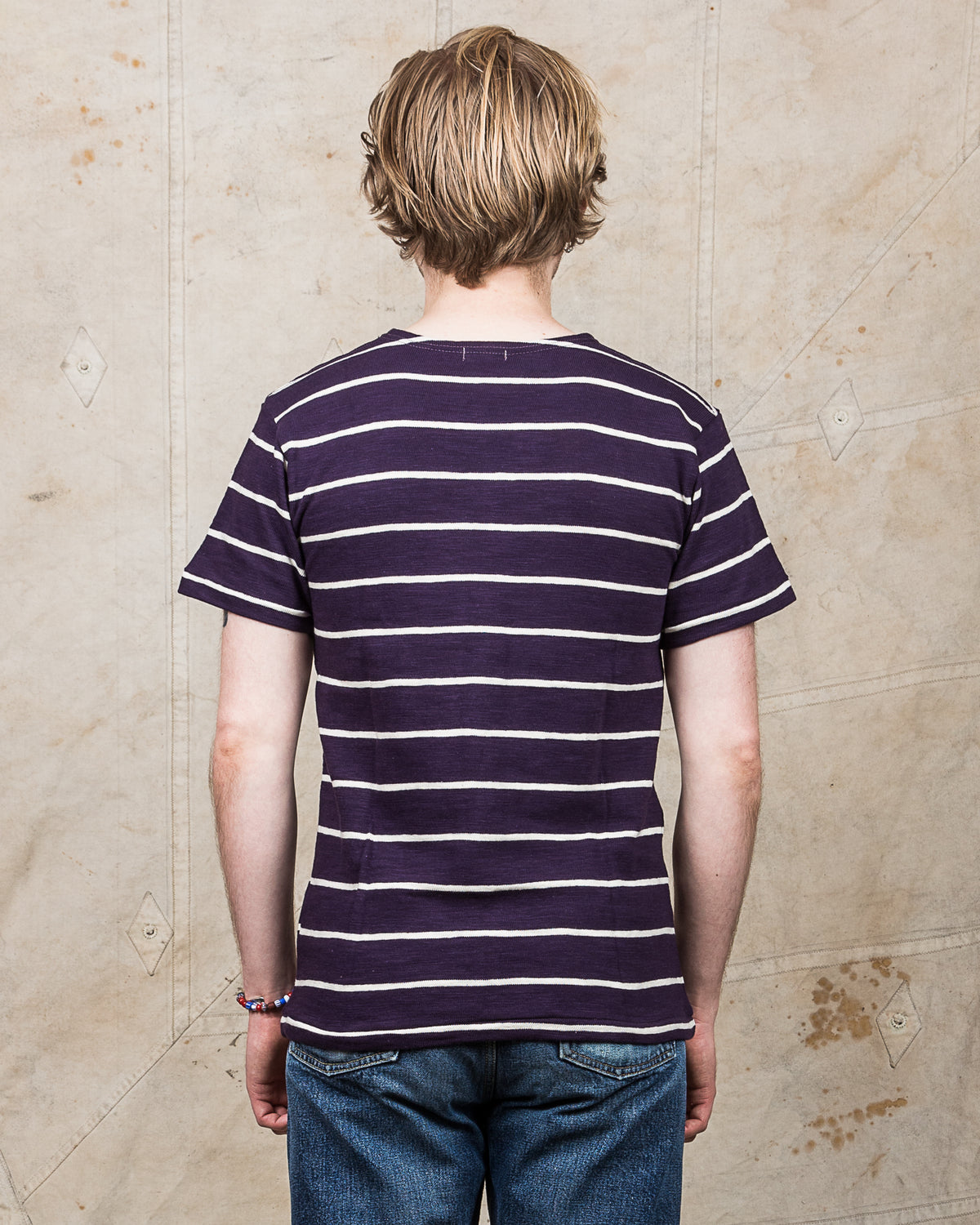 Warehouse & Co. Lot 4087 Short Sleeved Stripe T-shirt Egg Plant / Off White