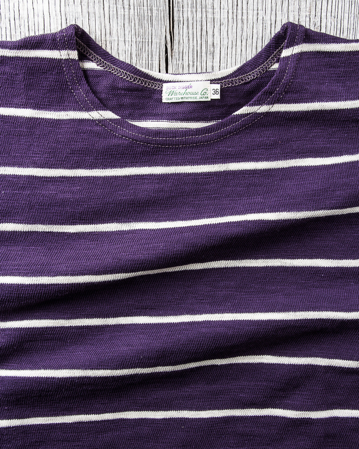 Warehouse & Co. Lot 4087 Short Sleeved Stripe T-shirt Egg Plant / Off White
