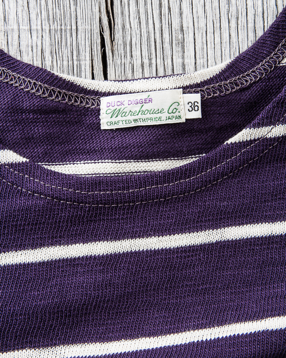 Warehouse & Co. Lot 4087 Short Sleeved Stripe T-shirt Egg Plant / Off White