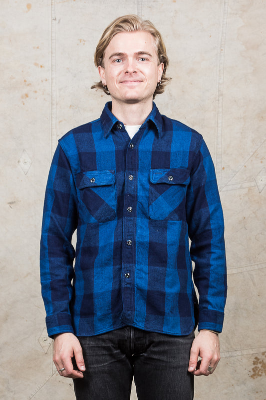 Sugar Cane & Co Fiction Romance Indigo Dyed Buffalo Check Flannel Shirt