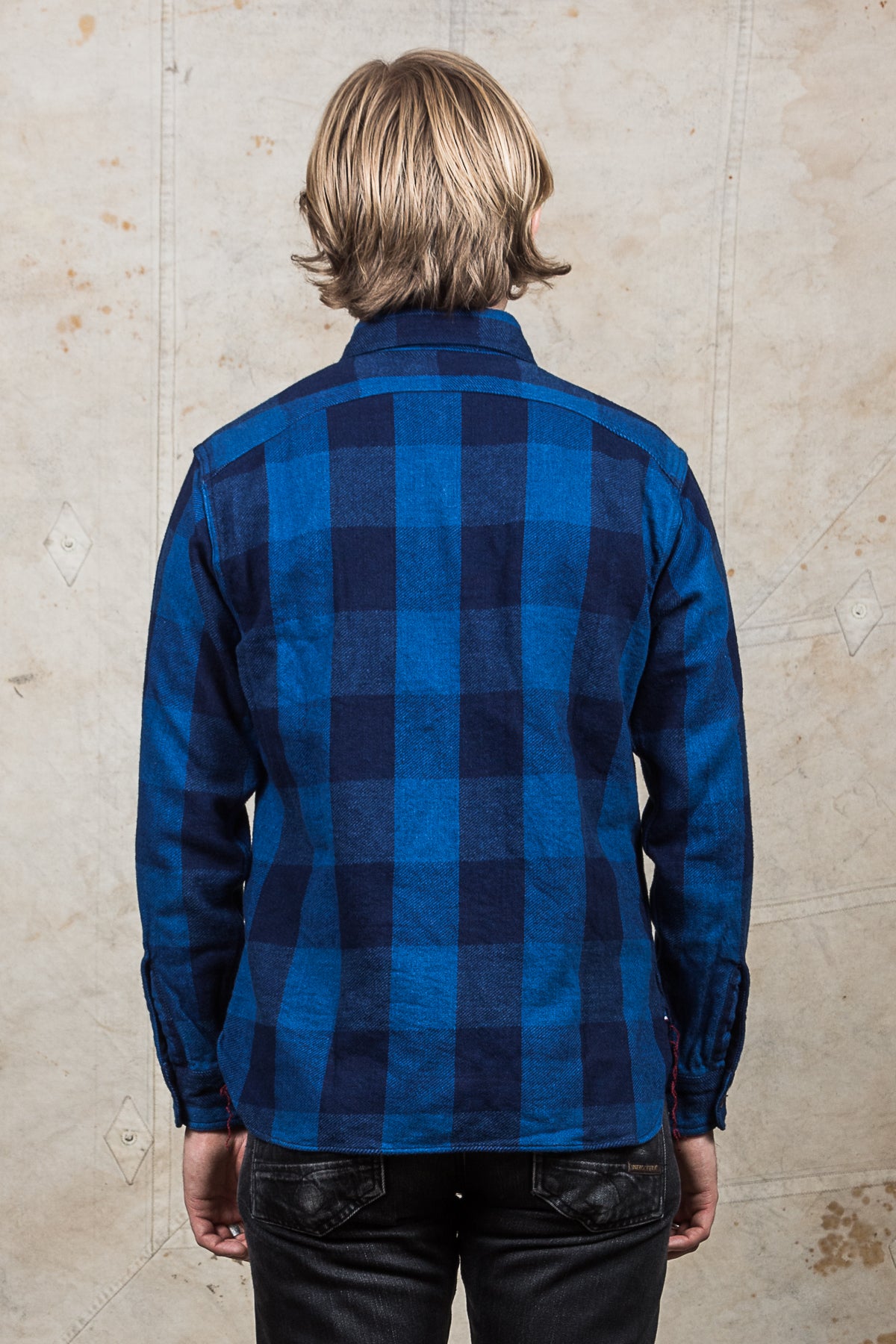 Sugar Cane & Co Fiction Romance Indigo Dyed Buffalo Check Flannel Shirt