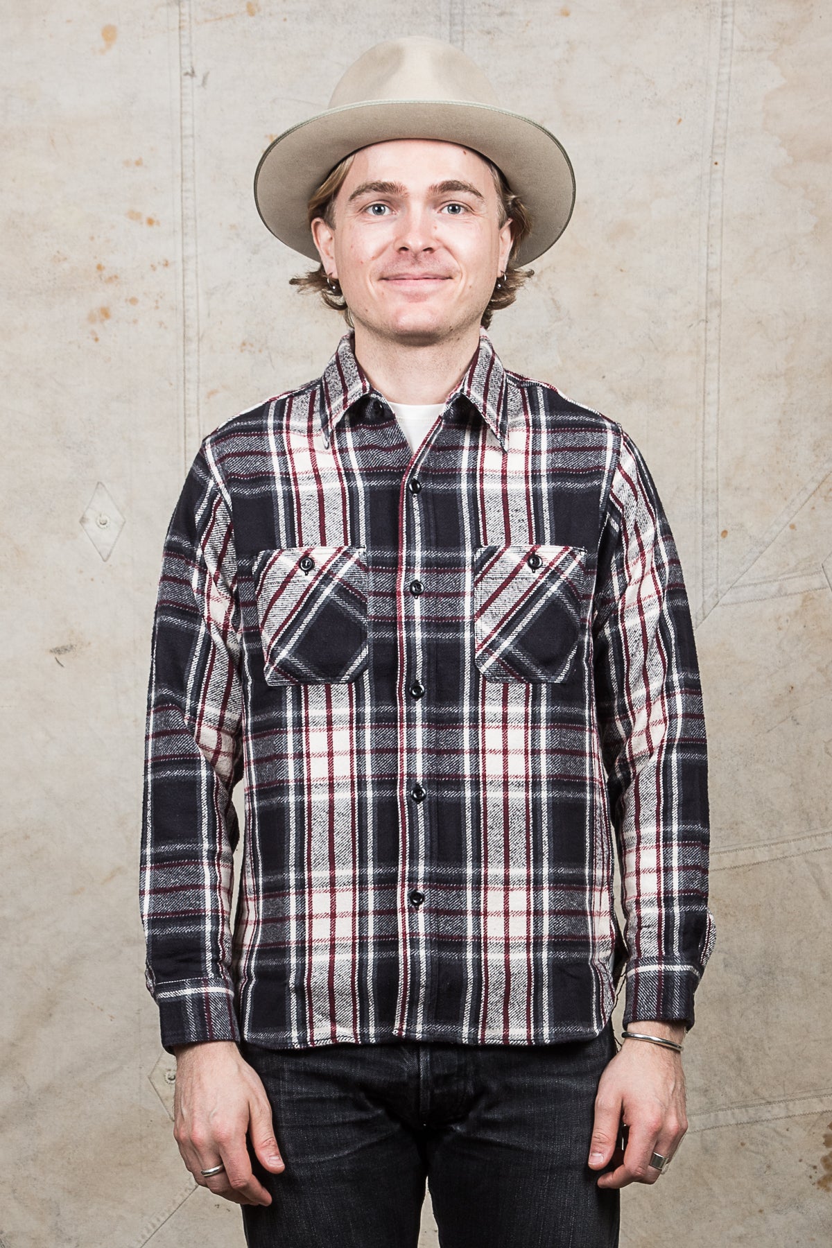 Sugar Cane & Co Twill Check Flannel Work Shirt Black