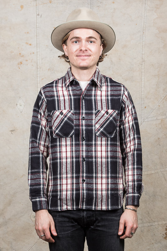 Sugar Cane & Co Twill Check Flannel Work Shirt Black