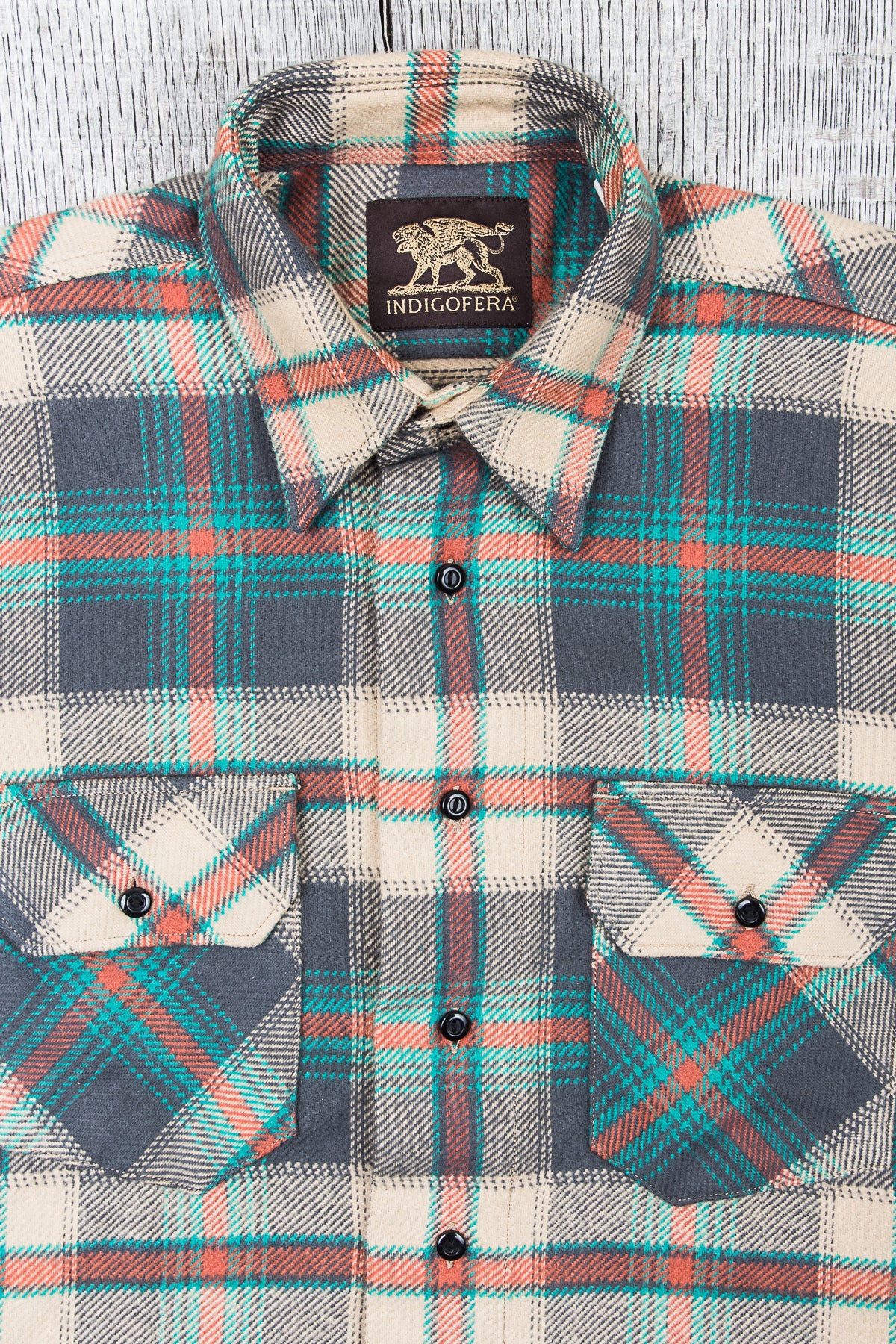 Indigofera Bryson Flannel Shirt Grey/Beige/Petrol/Red