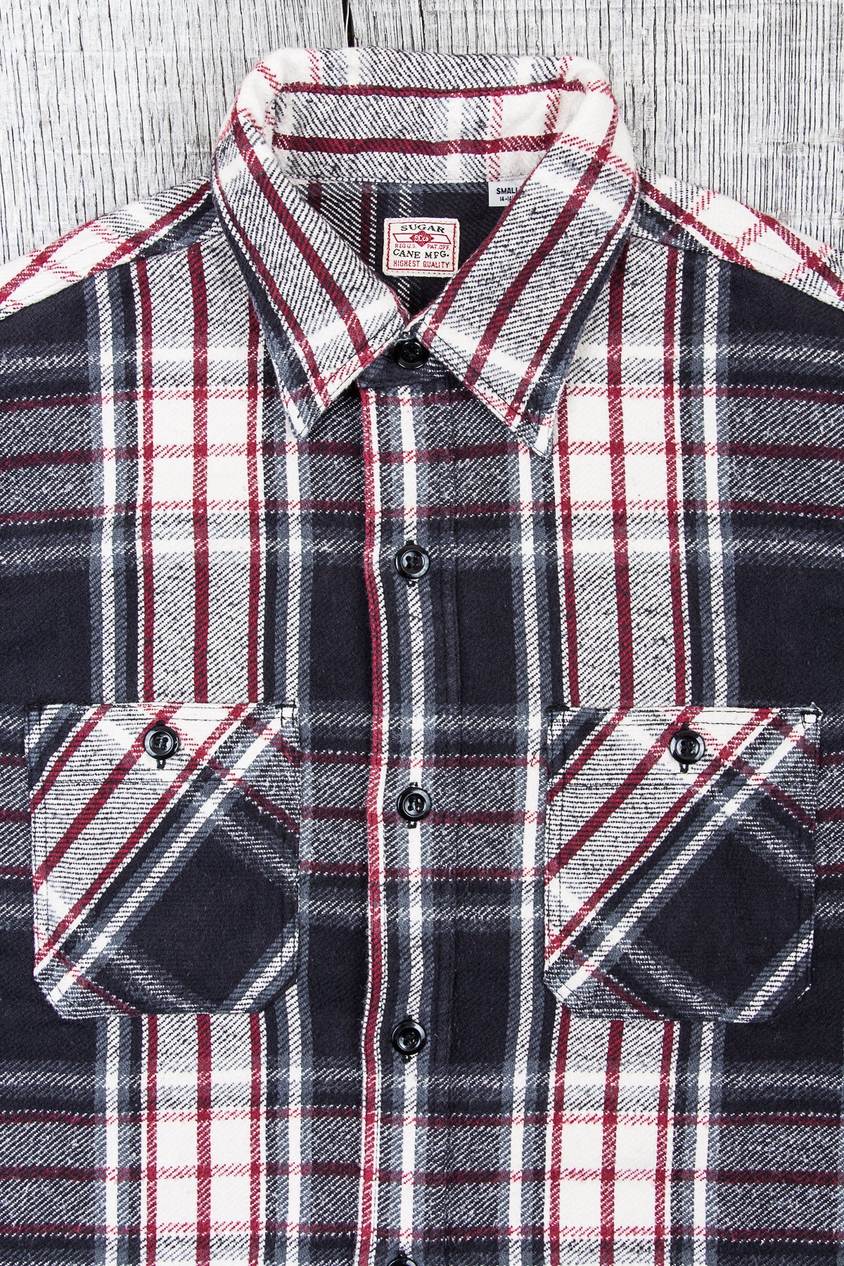 Sugar Cane & Co Twill Check Flannel Work Shirt Black