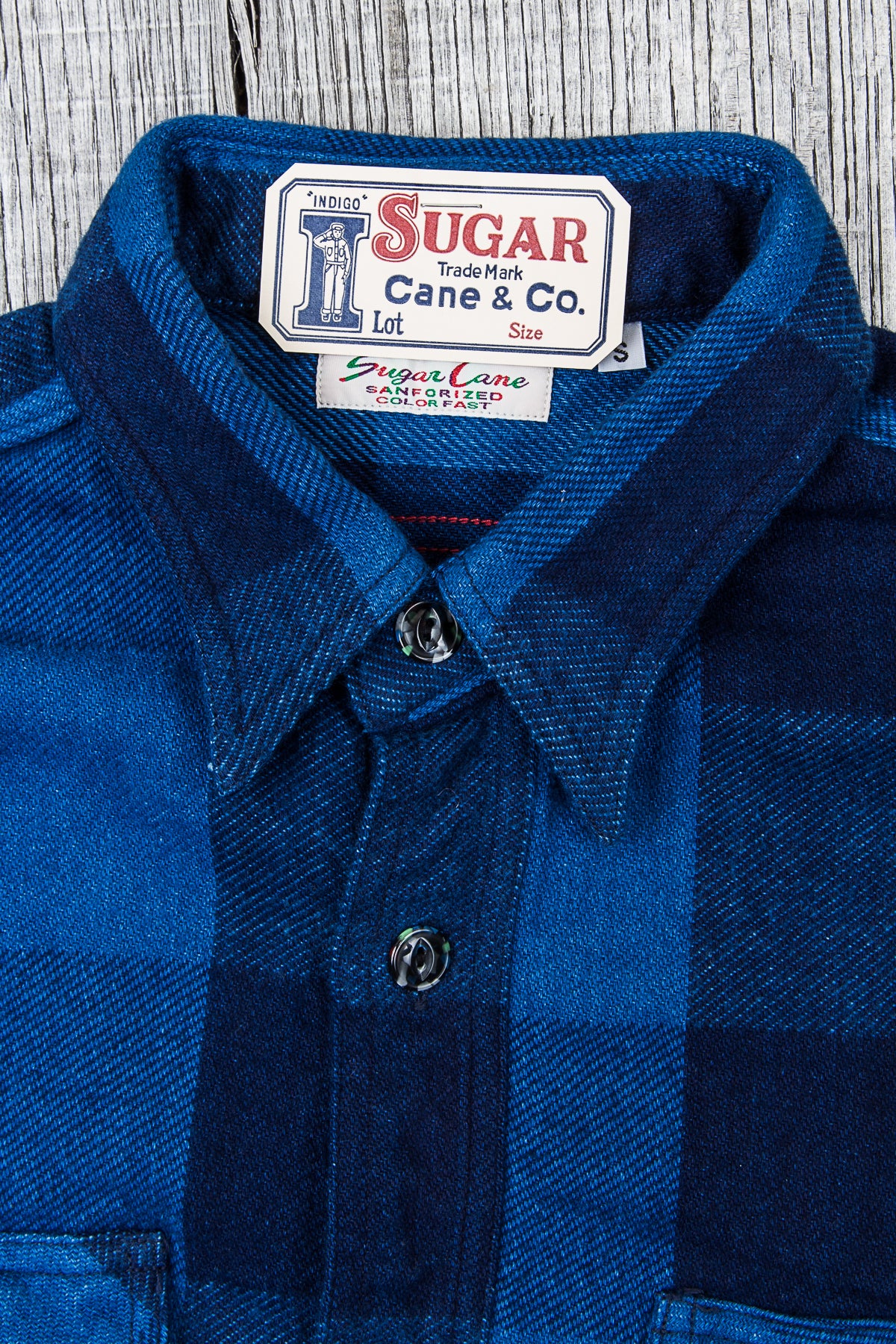 Sugar Cane & Co Fiction Romance Indigo Dyed Buffalo Check Flannel Shirt