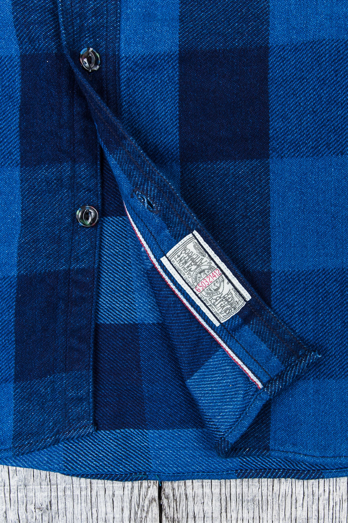 Sugar Cane & Co Fiction Romance Indigo Dyed Buffalo Check Flannel Shirt