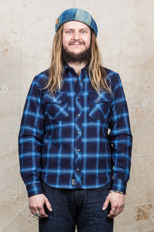 Indigofera Dawson Shirt Japanese Selvage Flannel Indigo Check