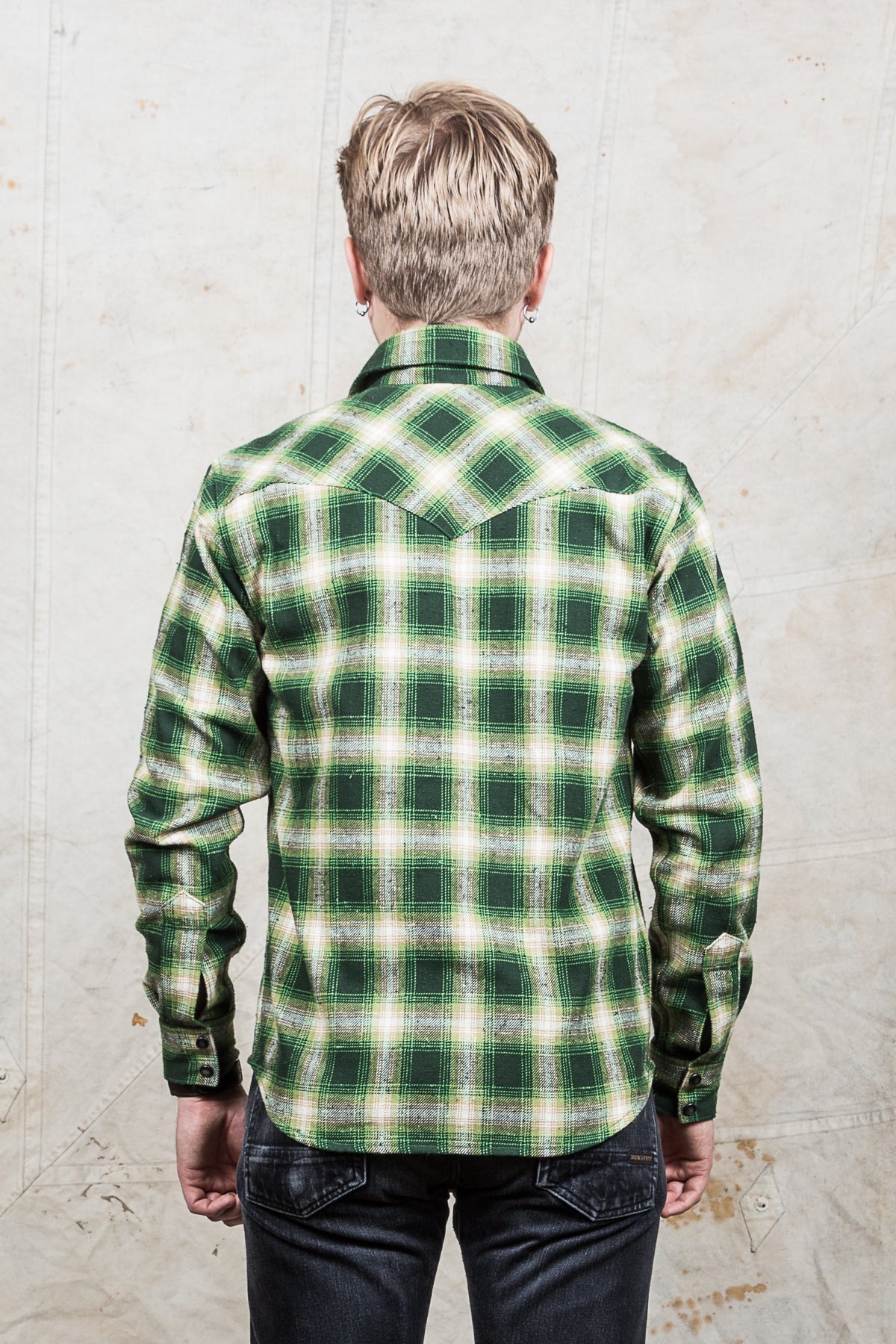 Indigofera Dawson Shirt Japanese Selvage Flannel Green/Beige/White