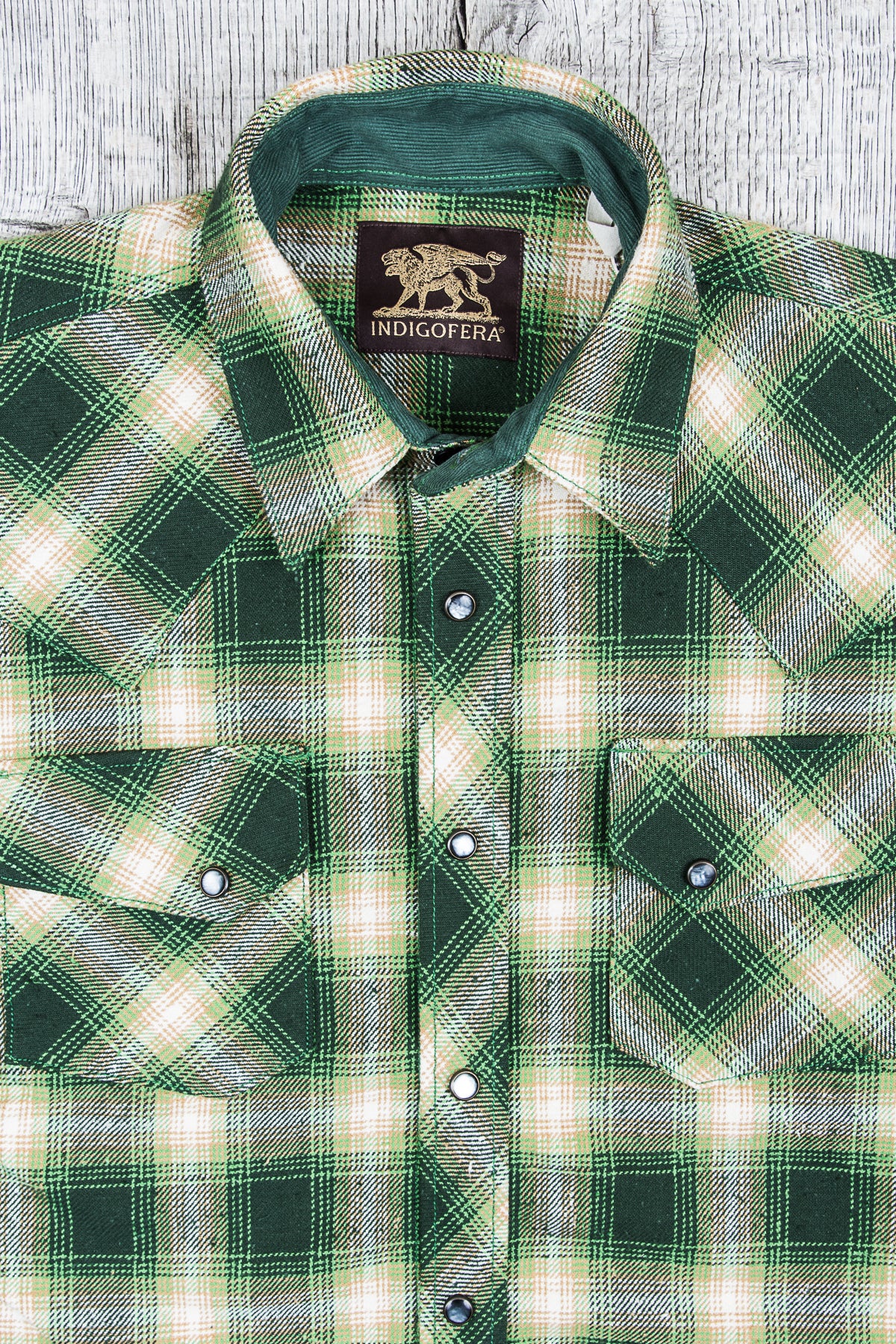 Indigofera Dawson Shirt Japanese Selvage Flannel Green/Beige/White
