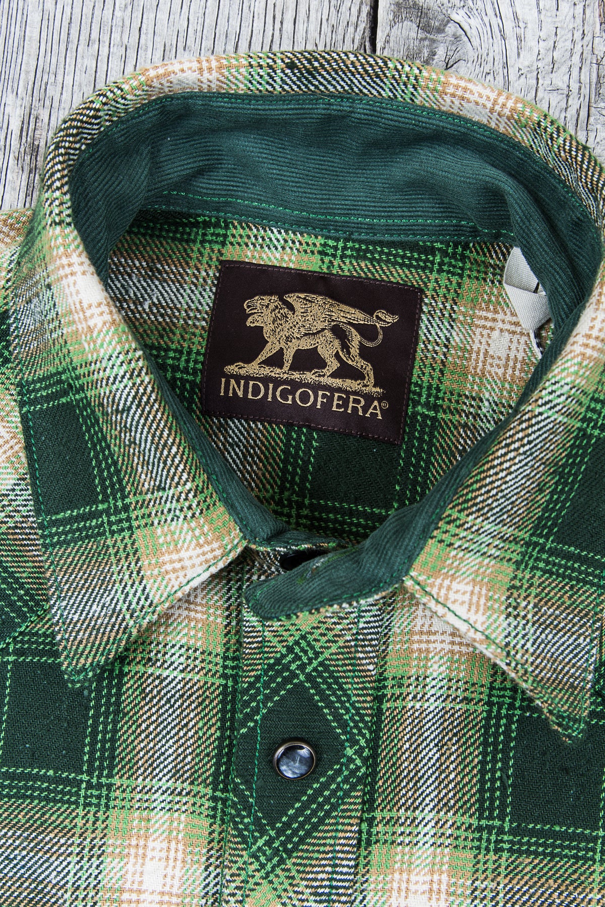 Indigofera Dawson Shirt Japanese Selvage Flannel Green/Beige/White