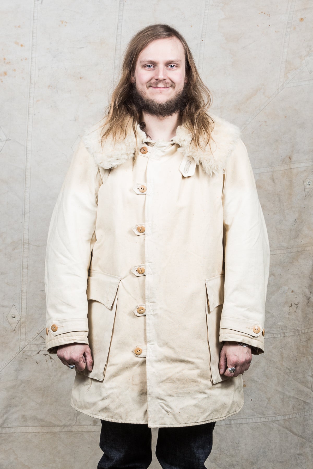 Vintage White Swedish Army Survival Coat "Livpäls M/1913"