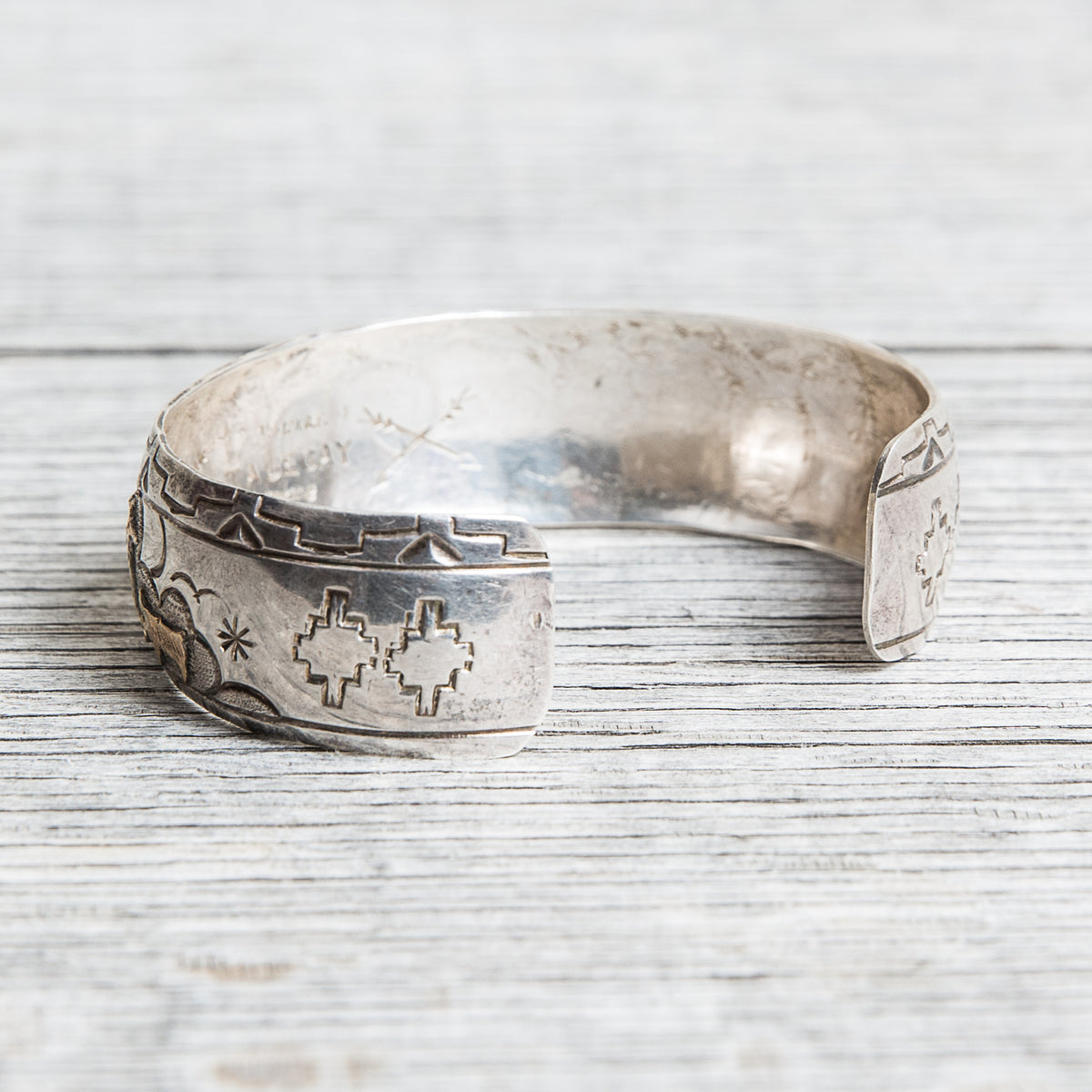 Vintage TA Begay Storyteller Bracelet Sterling Silver & 12K Gold