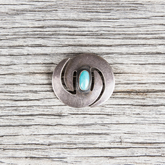 Vintage Navajo Swirl Turquoise Silver Brooch