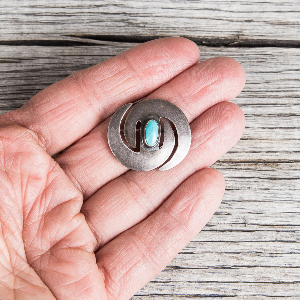Vintage Navajo Swirl Turquoise Silver Brooch