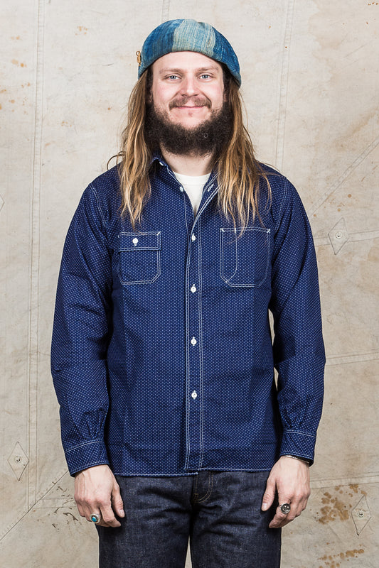 Sugar Cane & Co. Navy Polka Dot Work Shirt