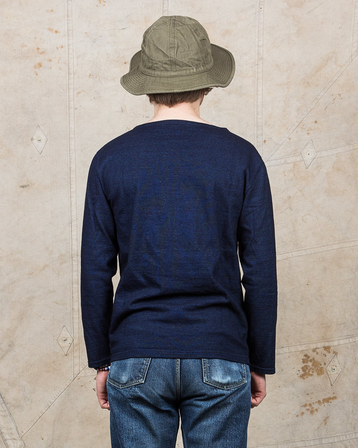 OrSlow Indigo boat Neck Long Sleeve Shirt