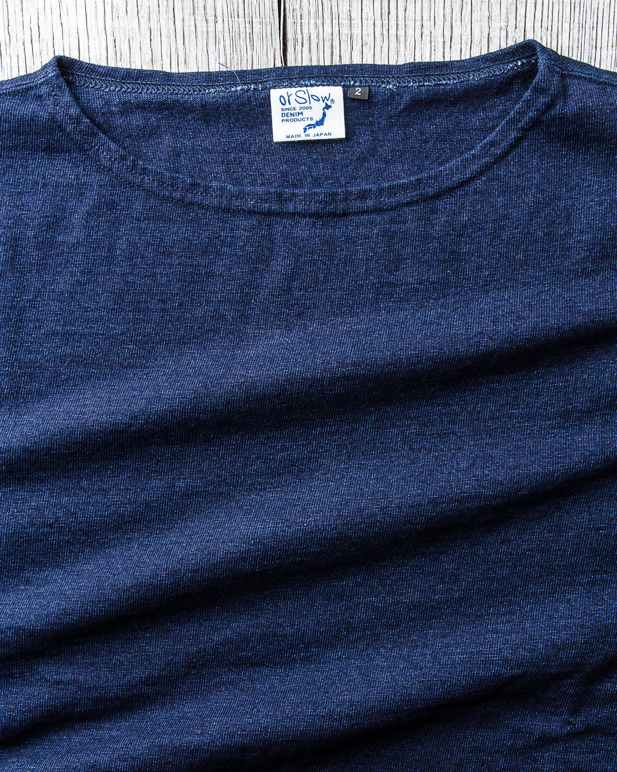 OrSlow Indigo boat Neck Long Sleeve Shirt