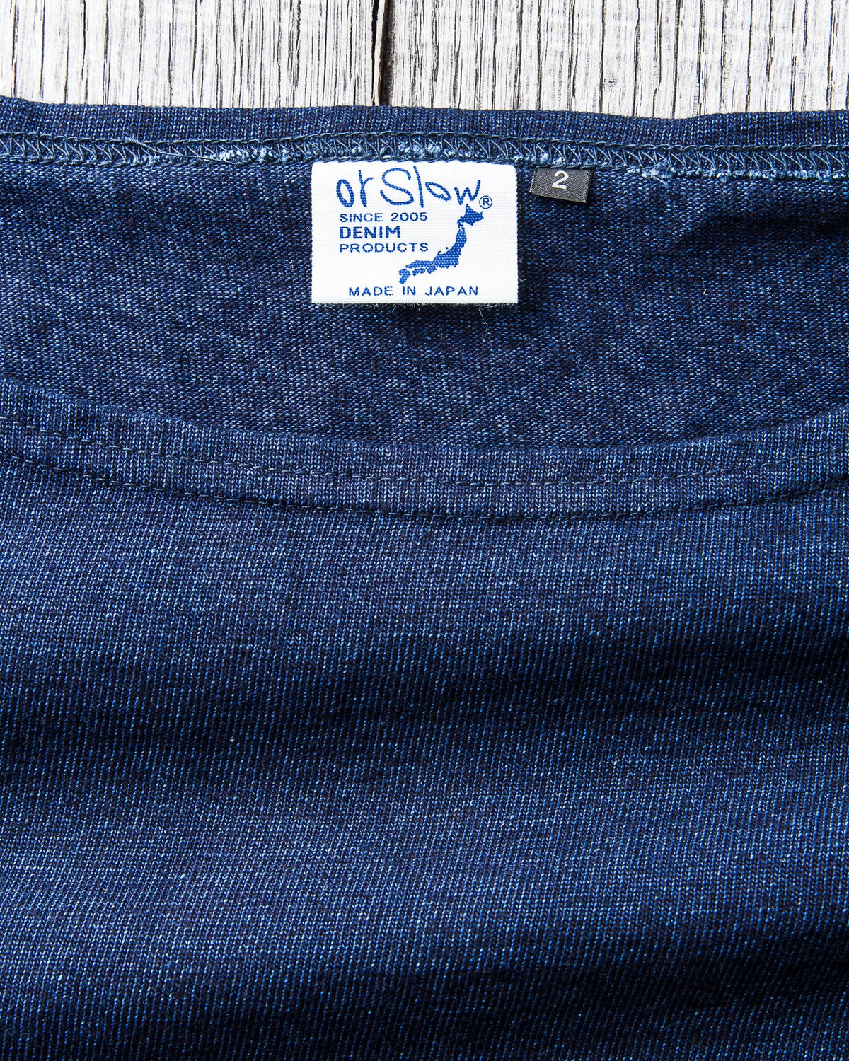 OrSlow Indigo boat Neck Long Sleeve Shirt