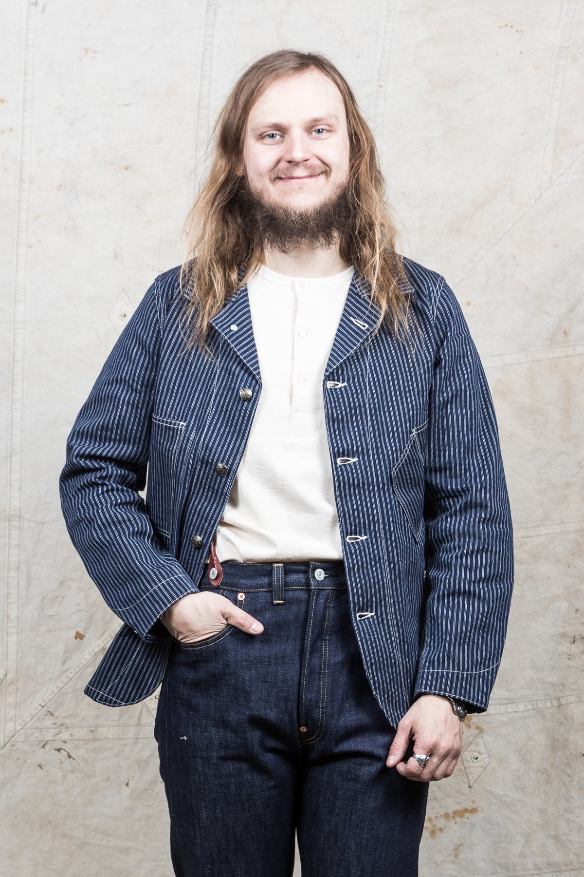 Sugar Cane Indigo Stripe Work Coat